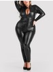 Lovehoney Fierce Wet Look Zip-Around Catsuit, Black, hi-res