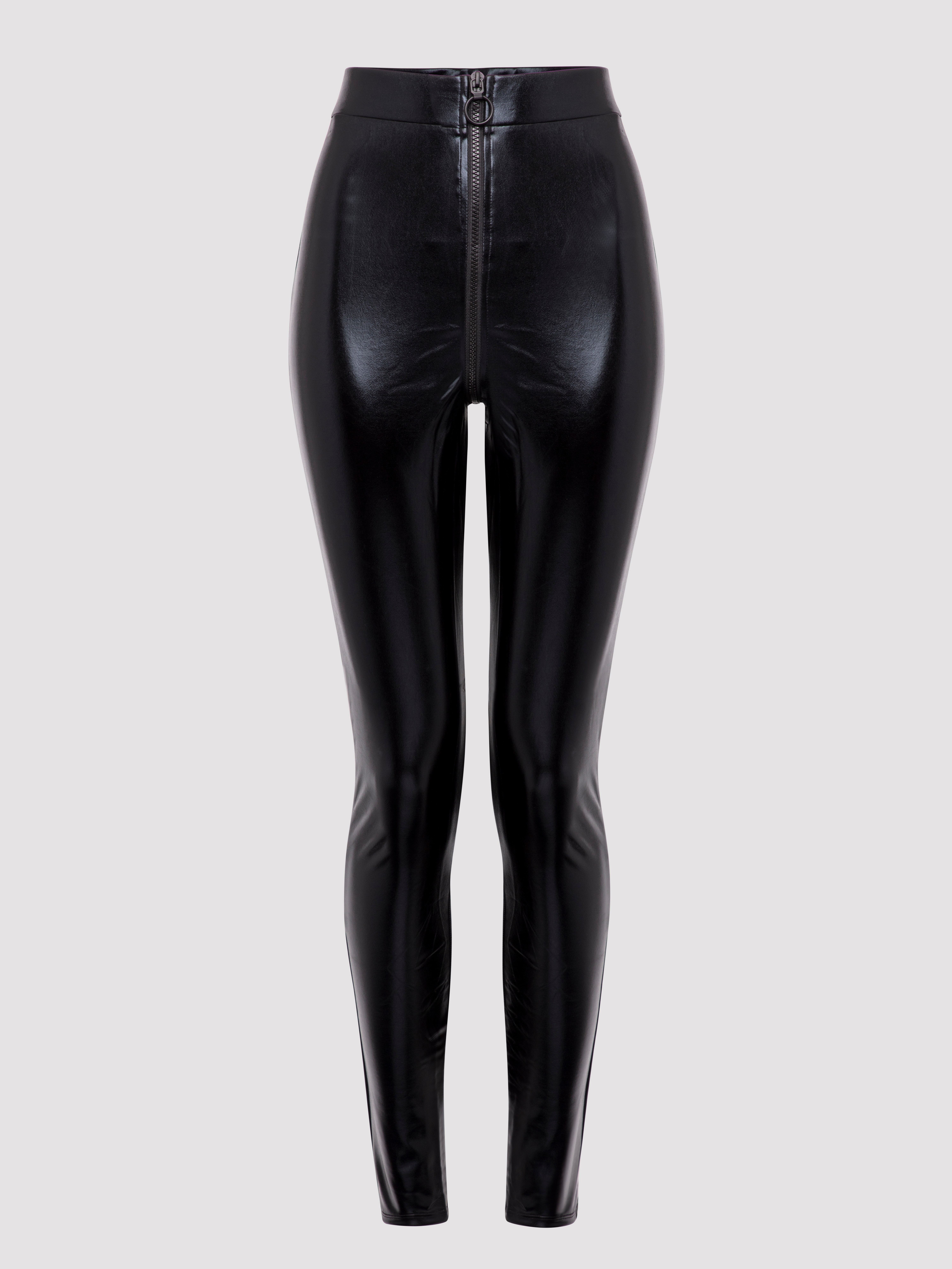 Lovehoney Fierce Wet Look Zip-Around Leggings, Black, hi-res