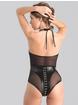 Lovehoney Fierce Plunging Mesh and Leather-Look Teddy, Black, hi-res