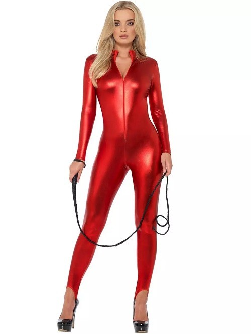 Fever Metallic Red Catsuit, Red, hi-res