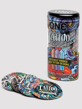 ONE Tattoo Touch Ribbed Latex Condoms (12 Count)