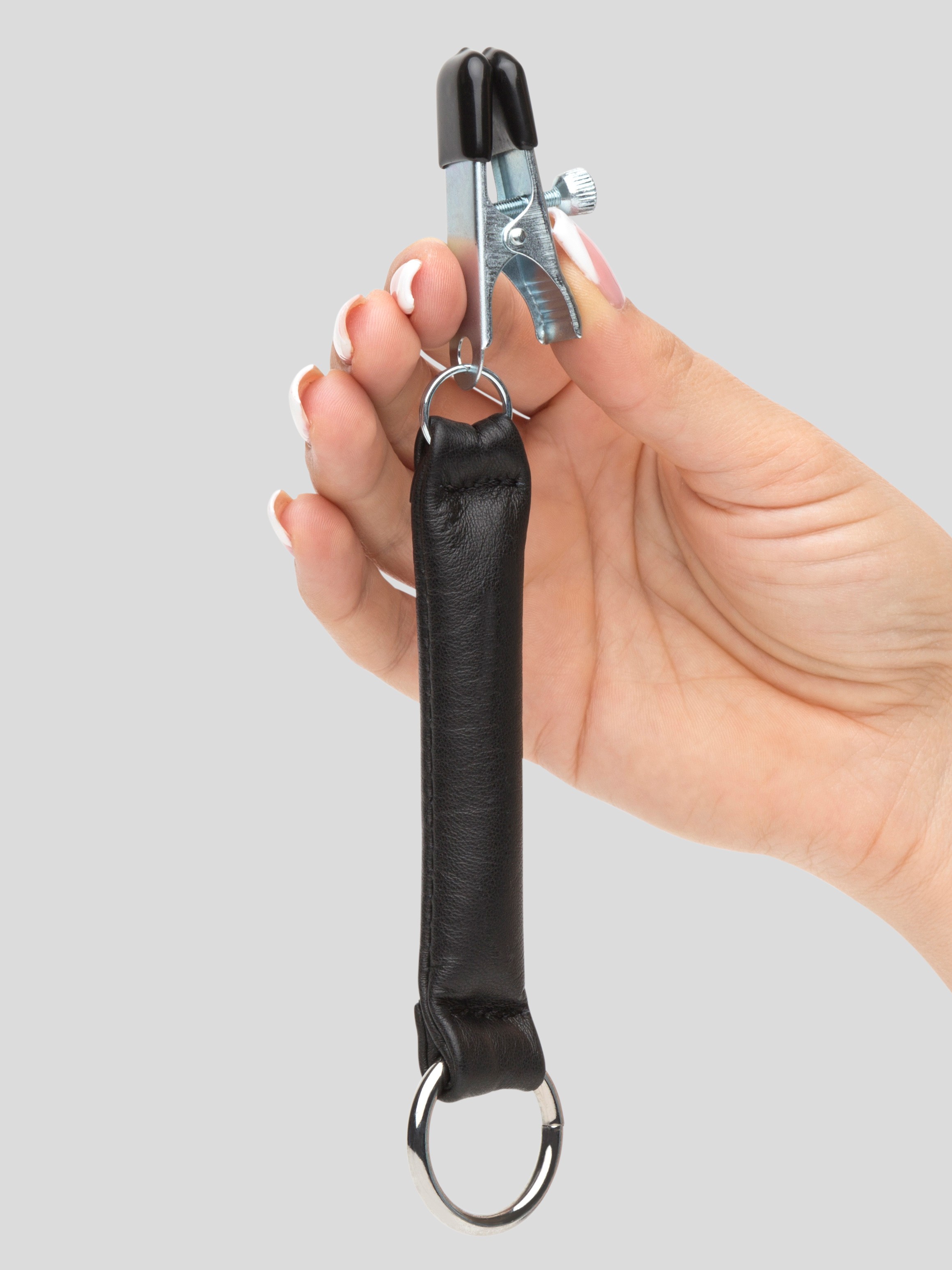 DOMINIX Deluxe Leather Weighted Nipple Clamps 80g, Black, hi-res