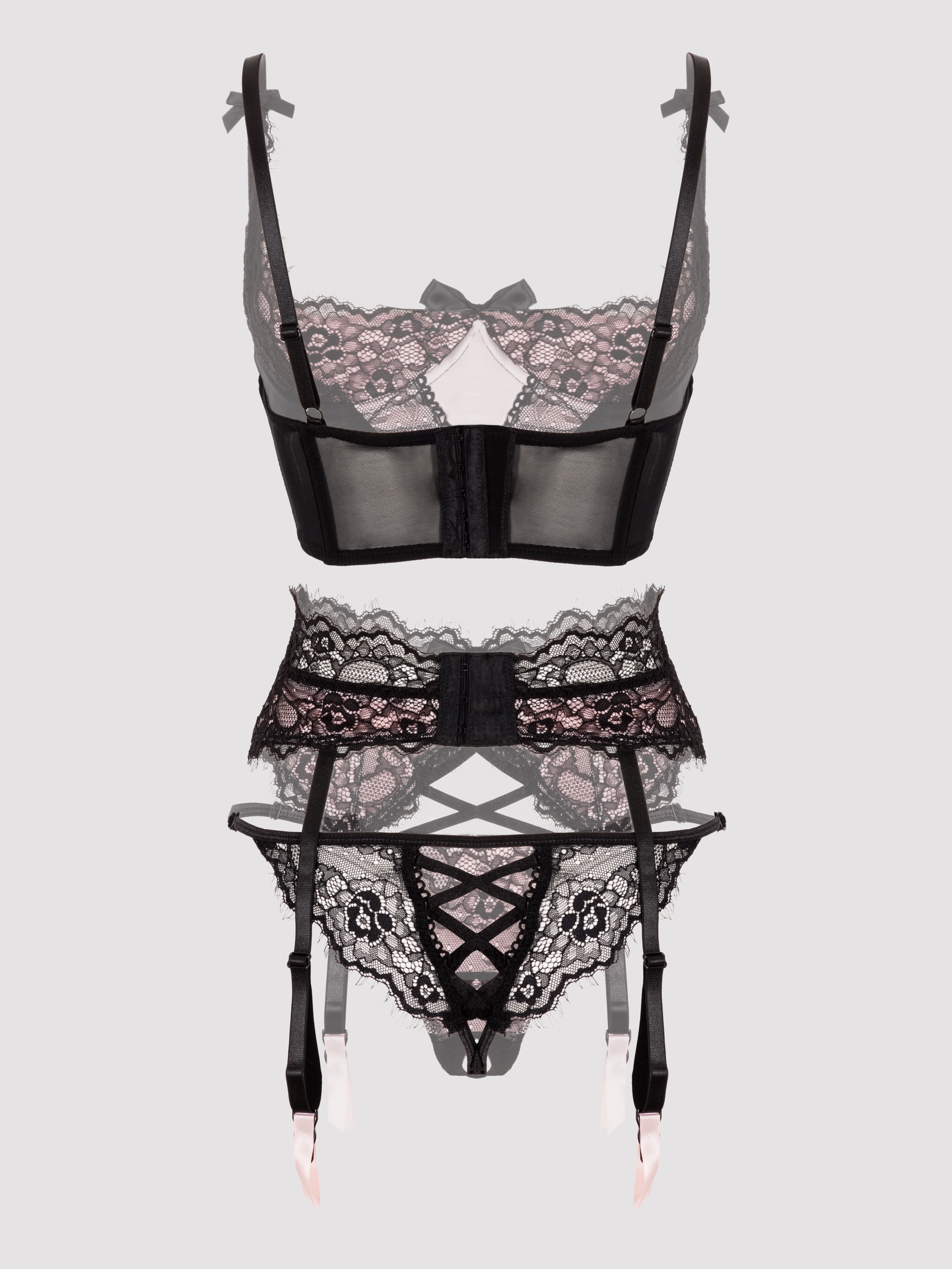 Lovehoney Boudoir Belle Blush Pink Quarter Cup Bra Set, Pink, hi-res