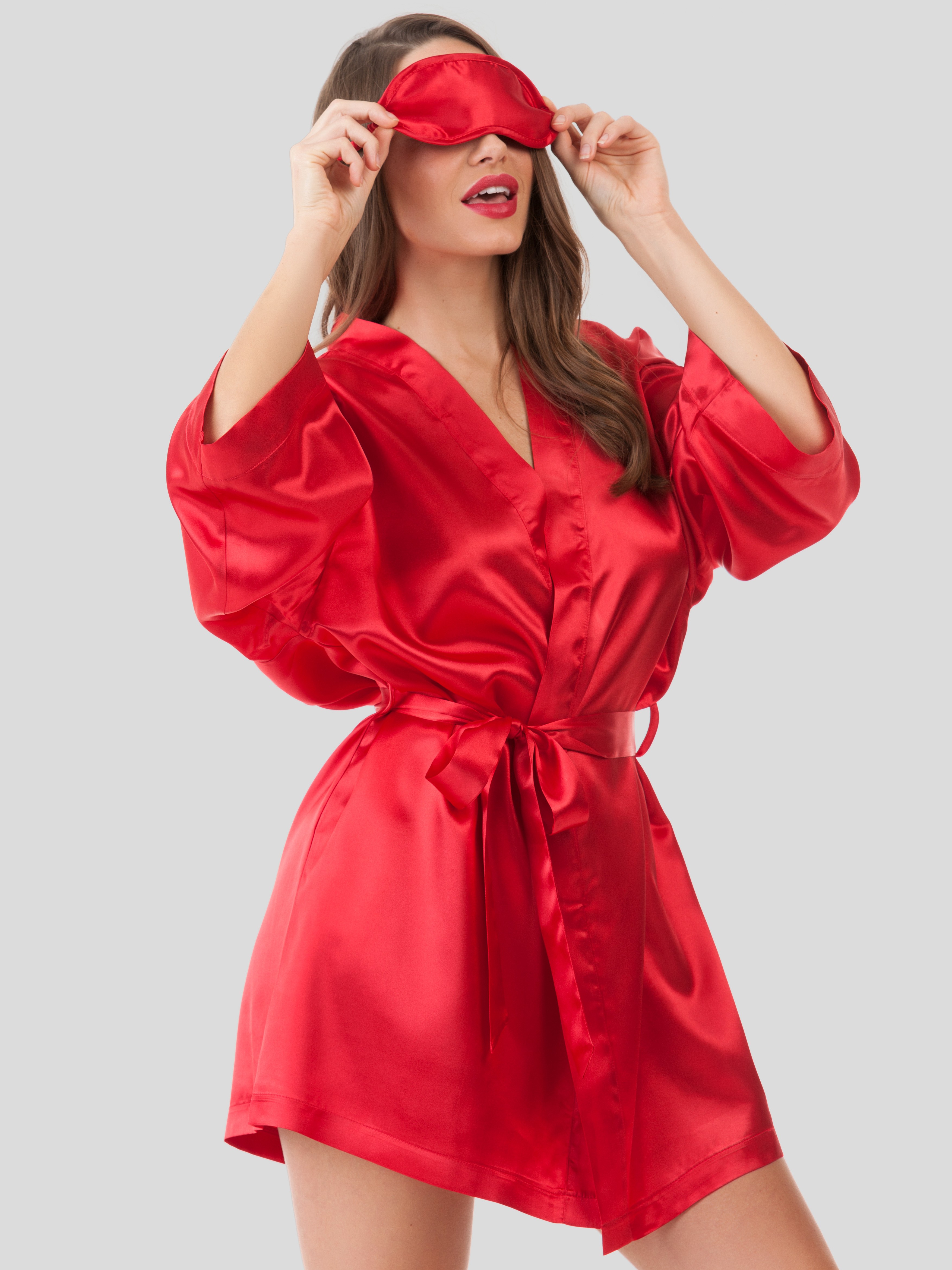 Lovehoney Red Satin Robe Gift Set , Red, hi-res