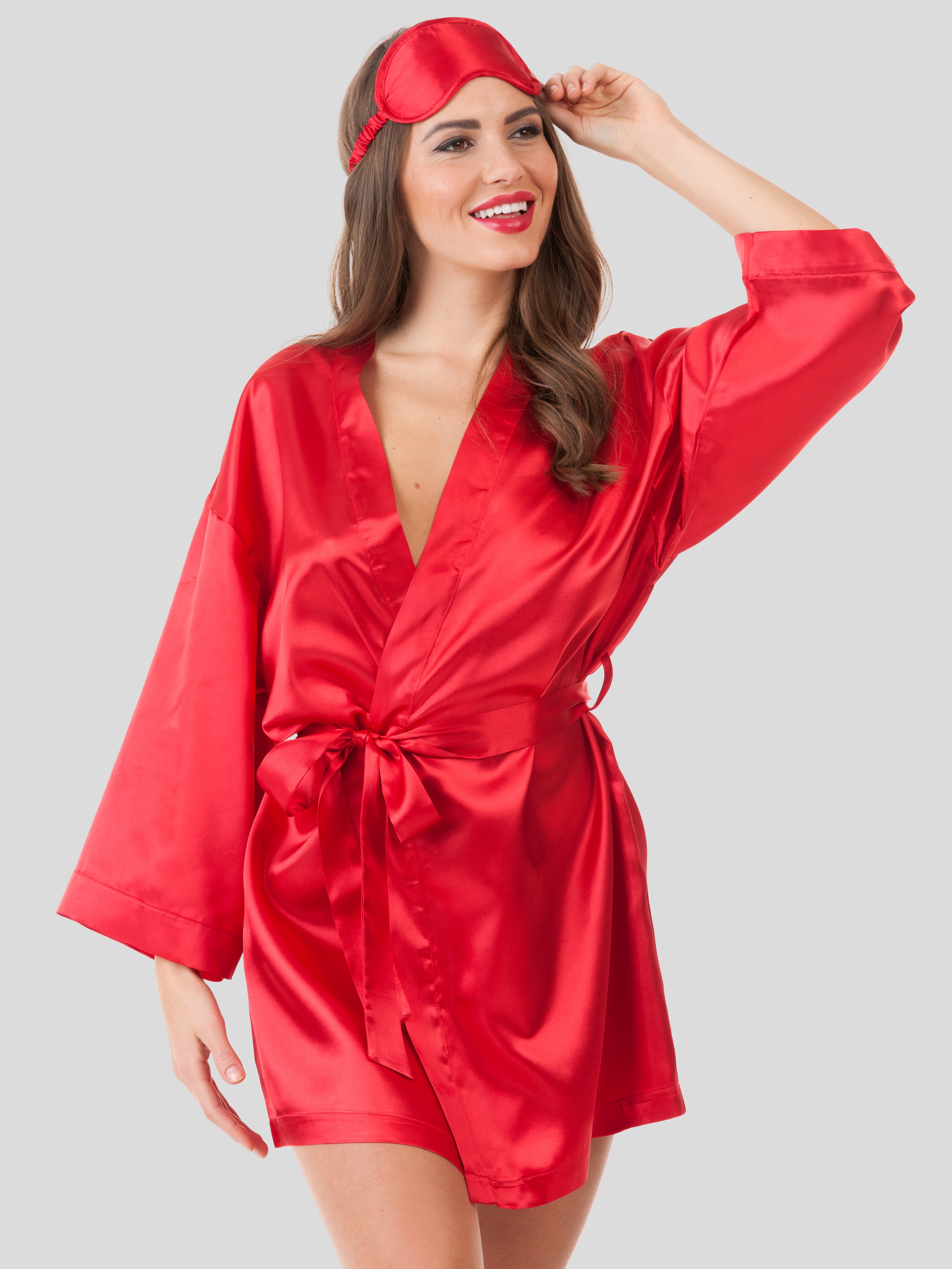 Lovehoney Red Satin Robe Gift Set , Red, hi-res