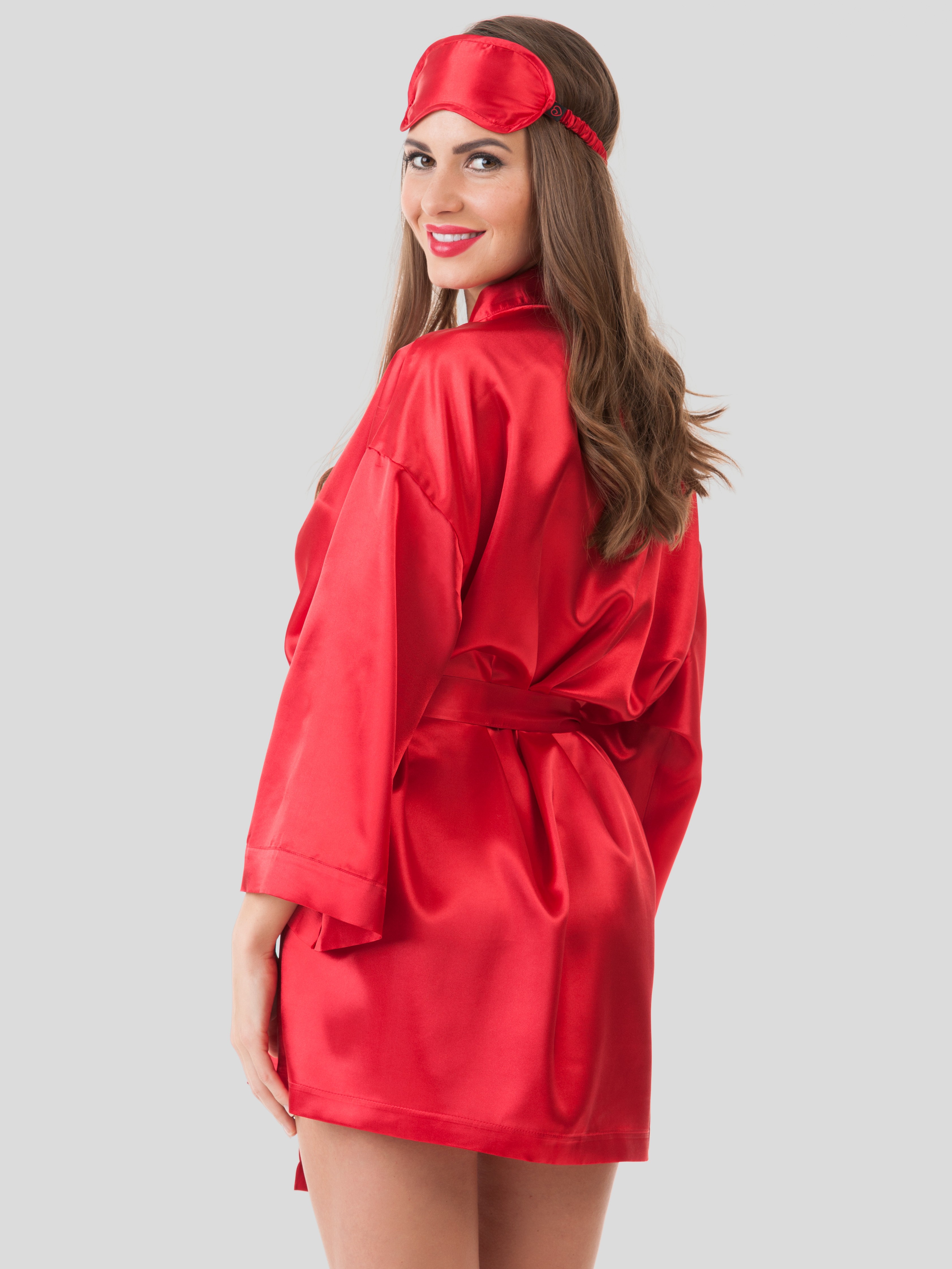 Lovehoney Red Satin Robe Gift Set , Red, hi-res
