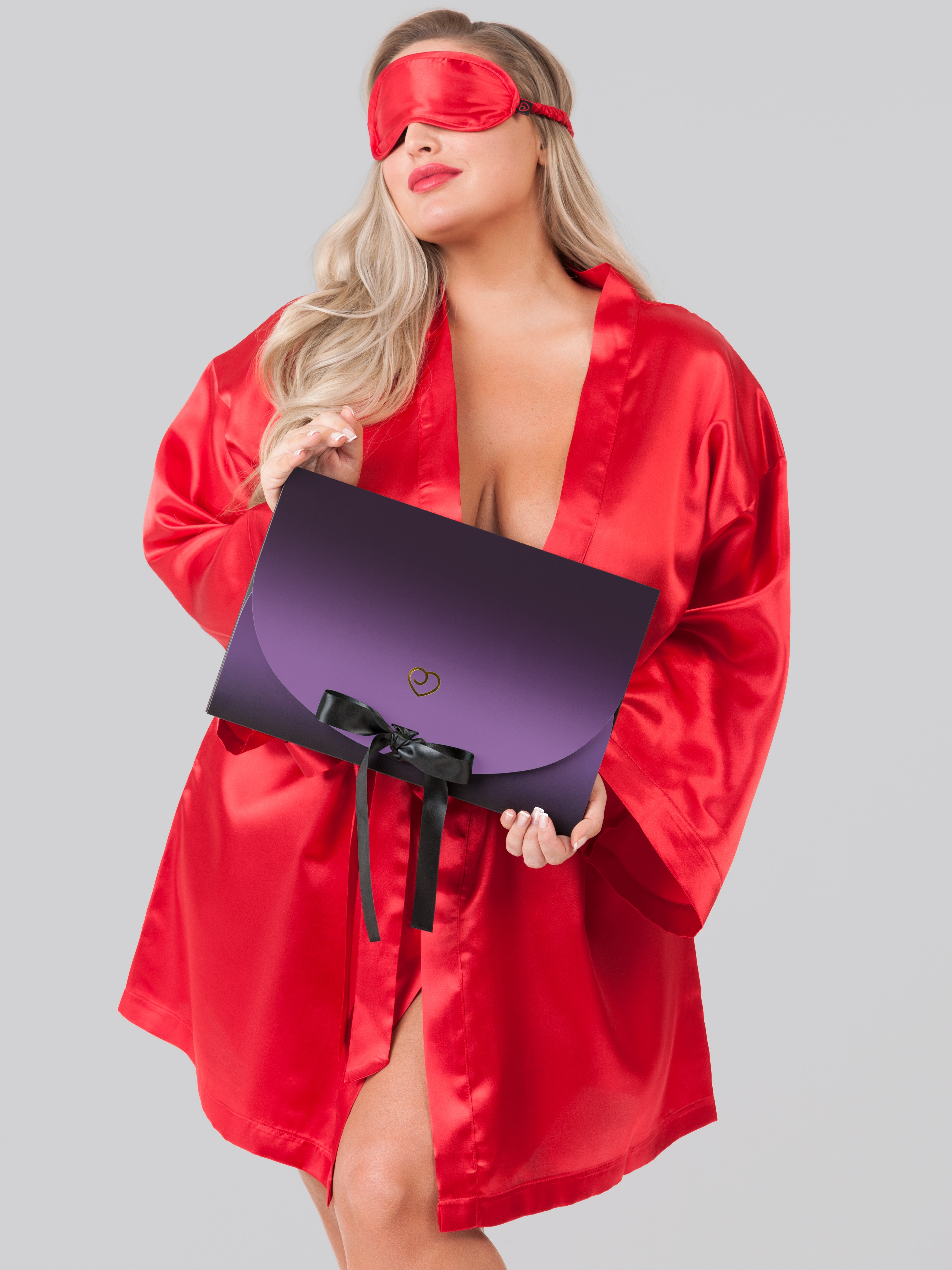 Lovehoney Plus Size Red Satin Robe Gift Set , Red, hi-res