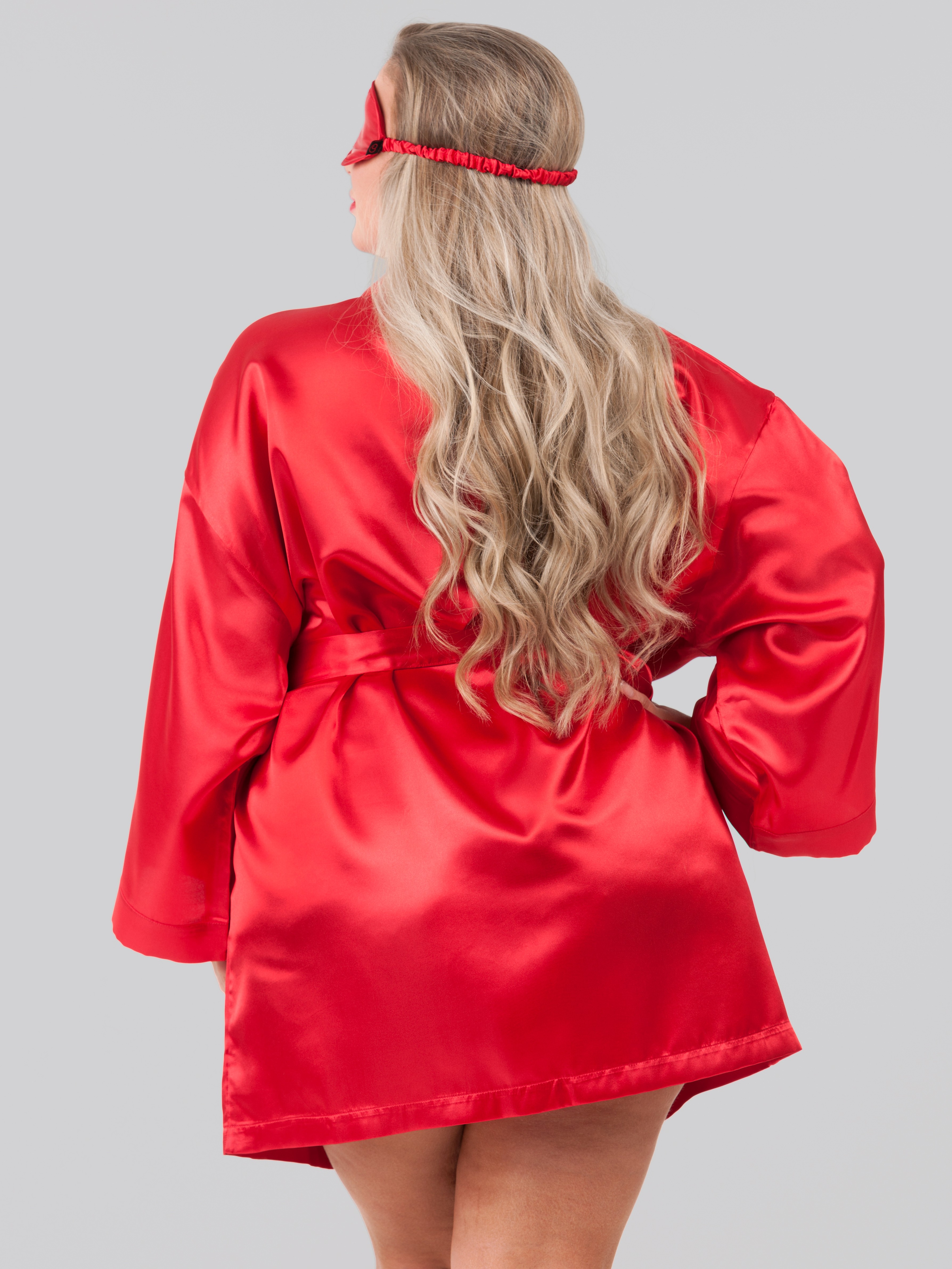 Lovehoney Plus Size Red Satin Robe Gift Set , Red, hi-res