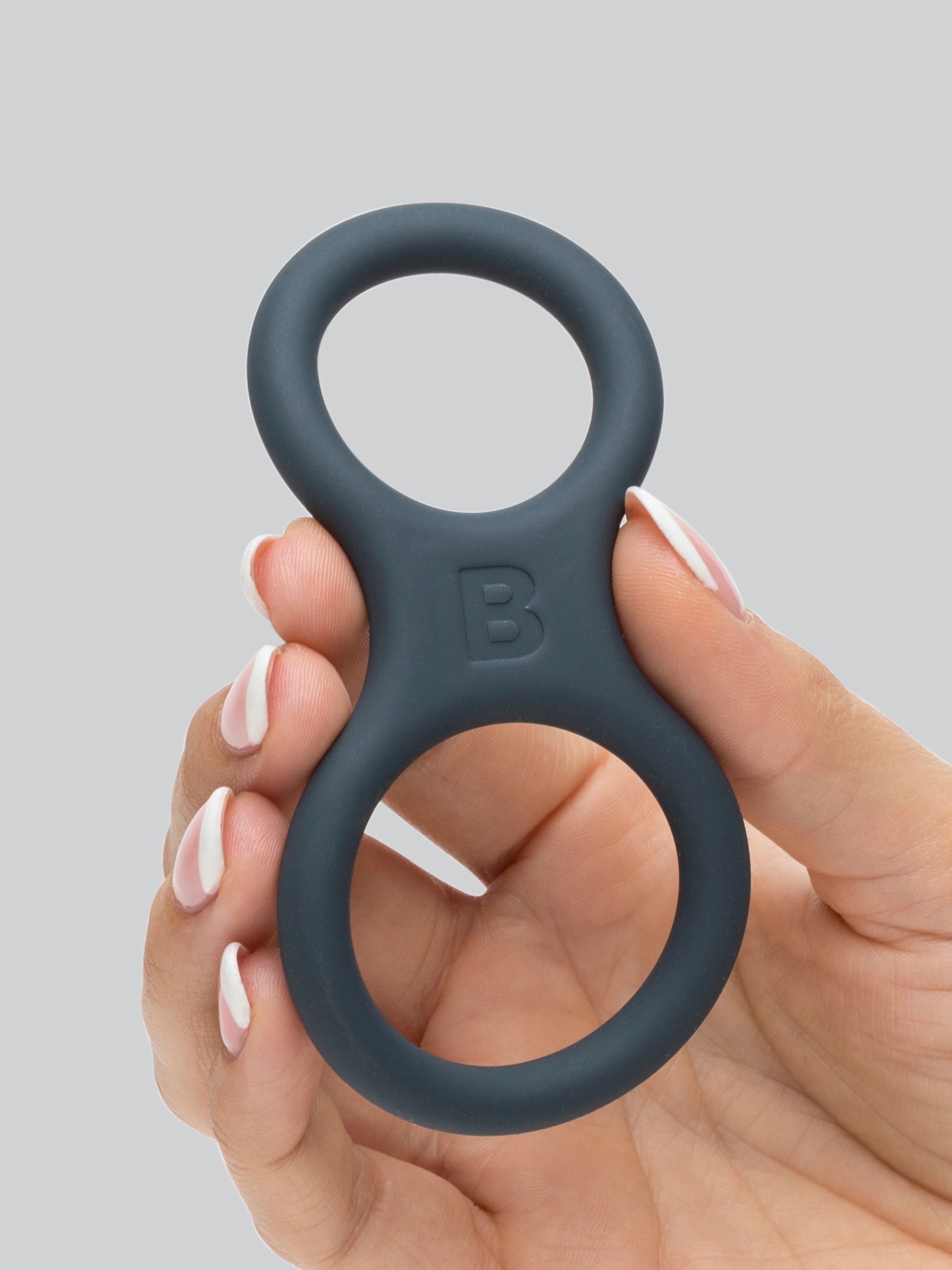 Boners Double Silicone Cock and Ball Ring, Grey, hi-res