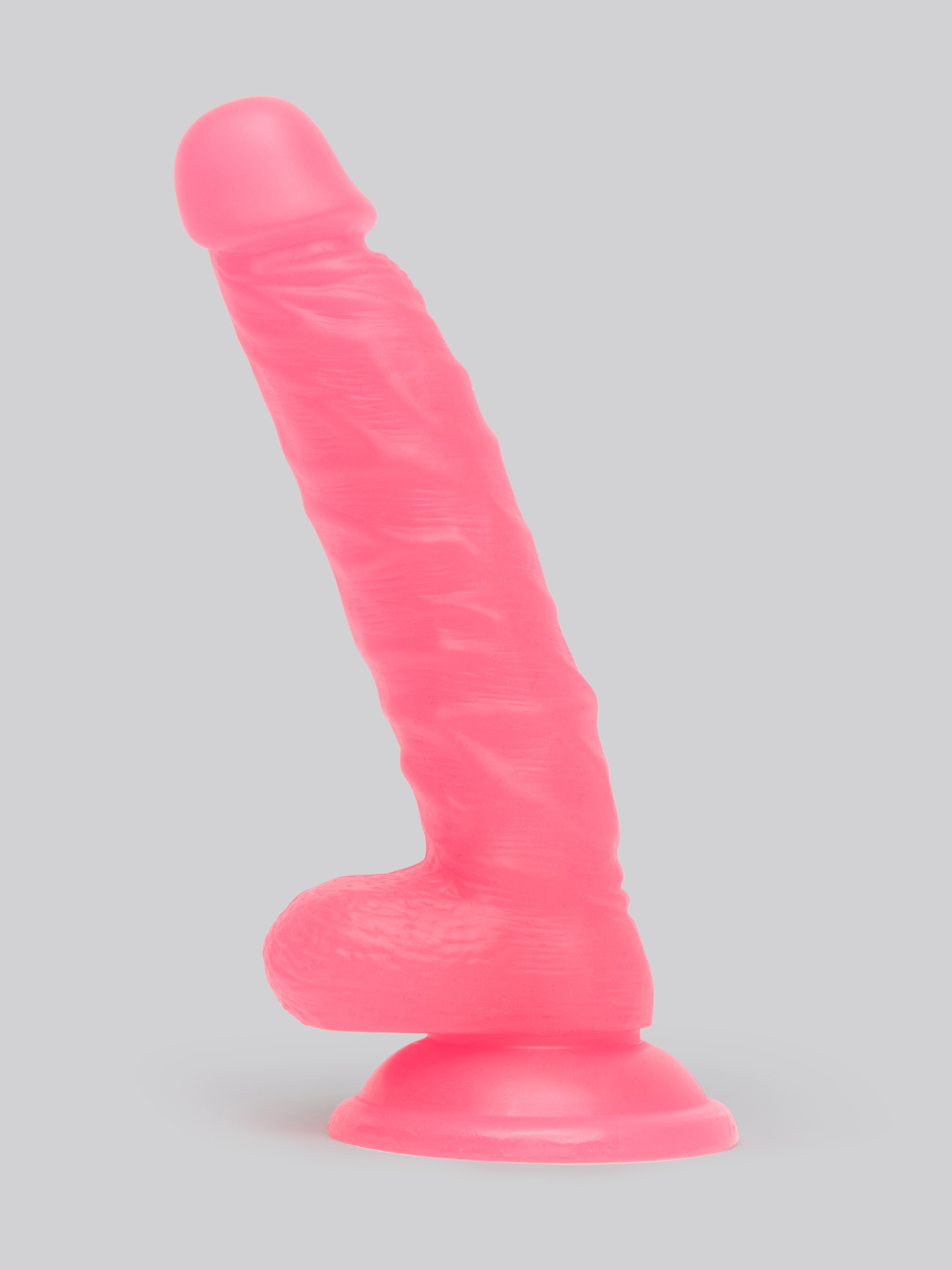 BASICS Glow In the Dark Realistic Suction Cup Dildo 8 Inch, Pink, hi-res