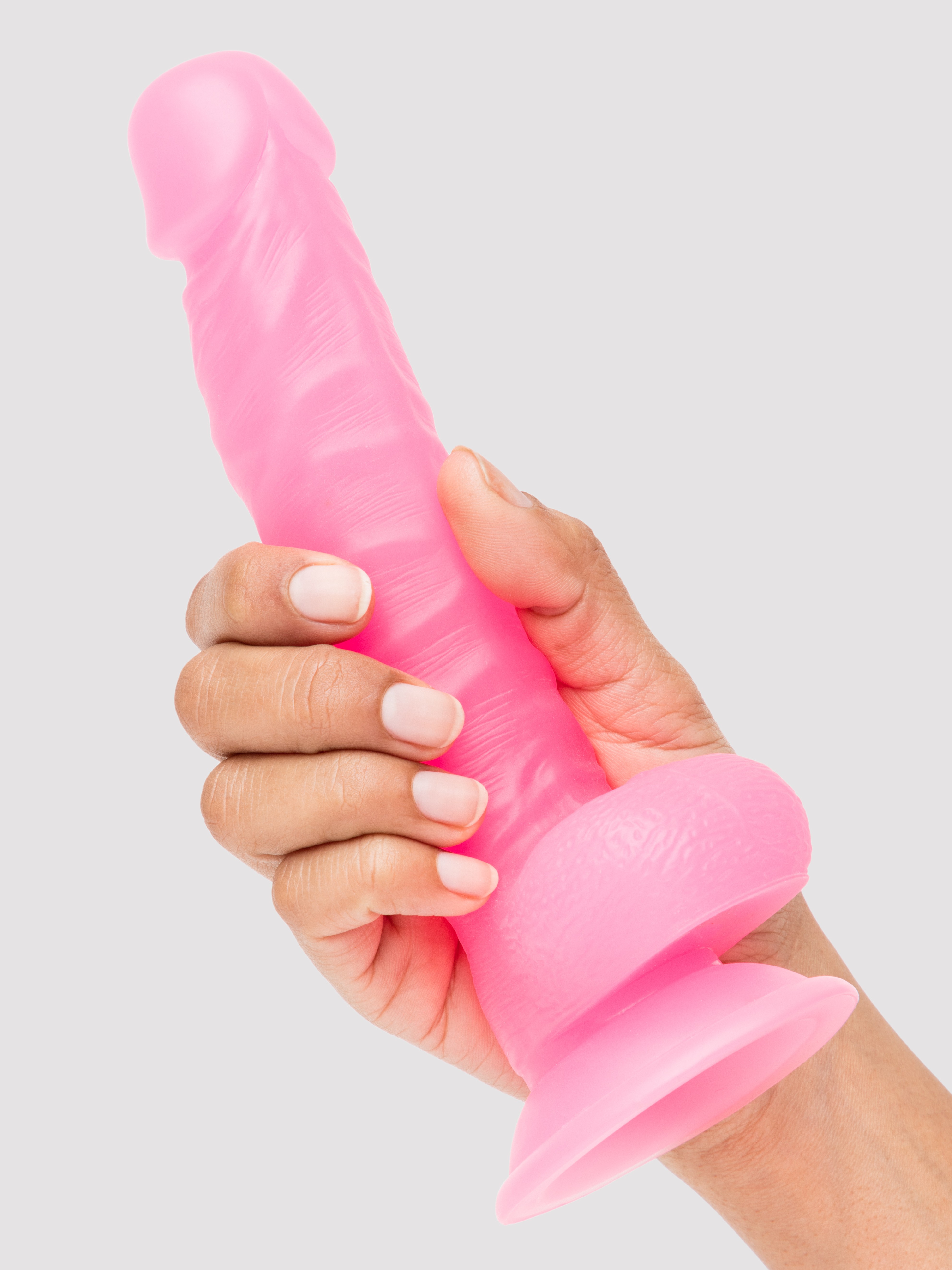 BASICS Glow In the Dark Realistic Suction Cup Dildo 8 Inch, Pink, hi-res