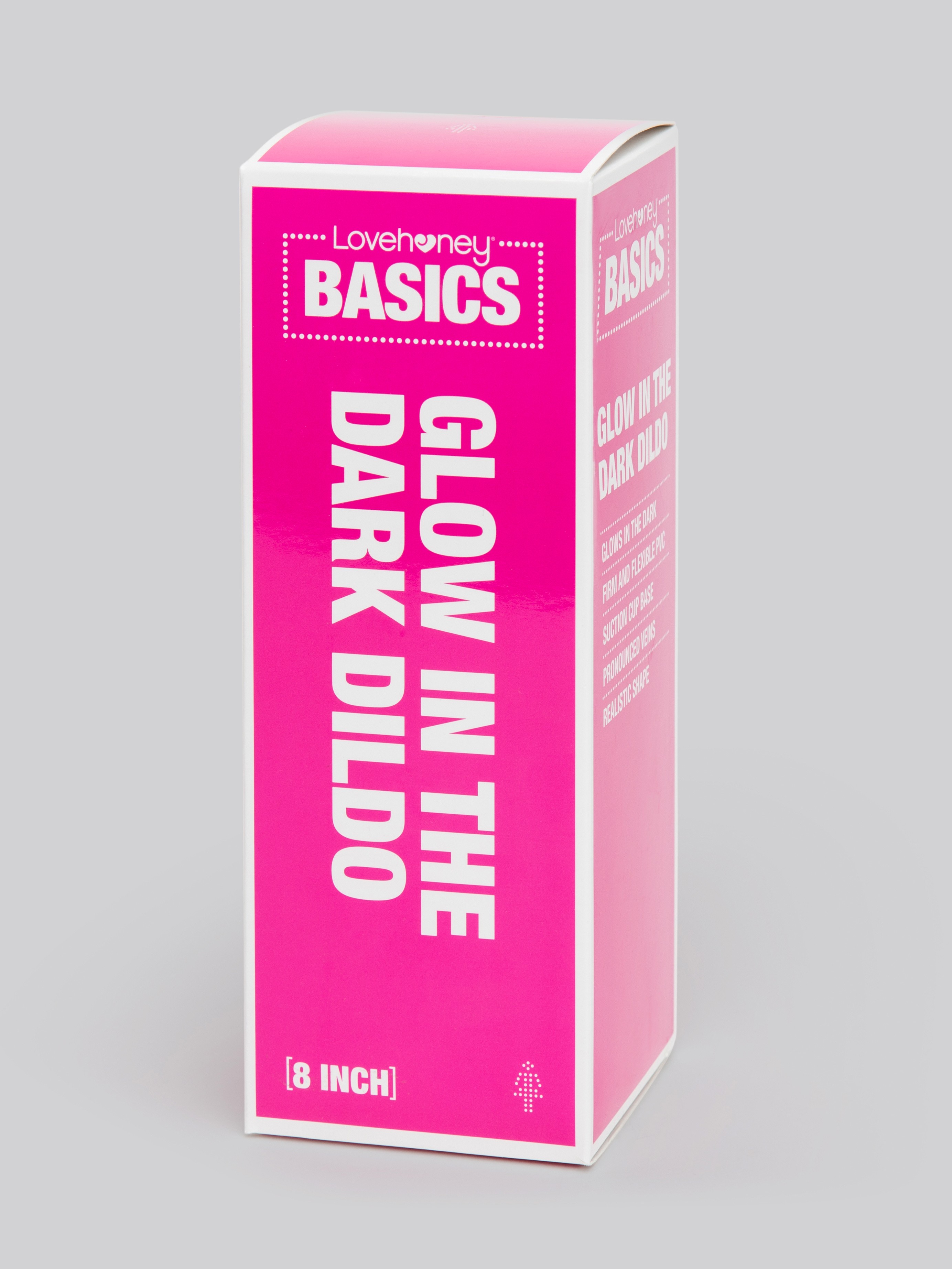 BASICS Glow In the Dark Realistic Suction Cup Dildo 8 Inch, Pink, hi-res