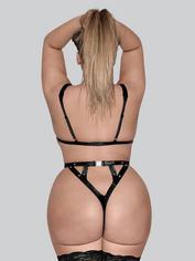 Exposed Lust Black Wet Look Studded Harness Body, Black, hi-res