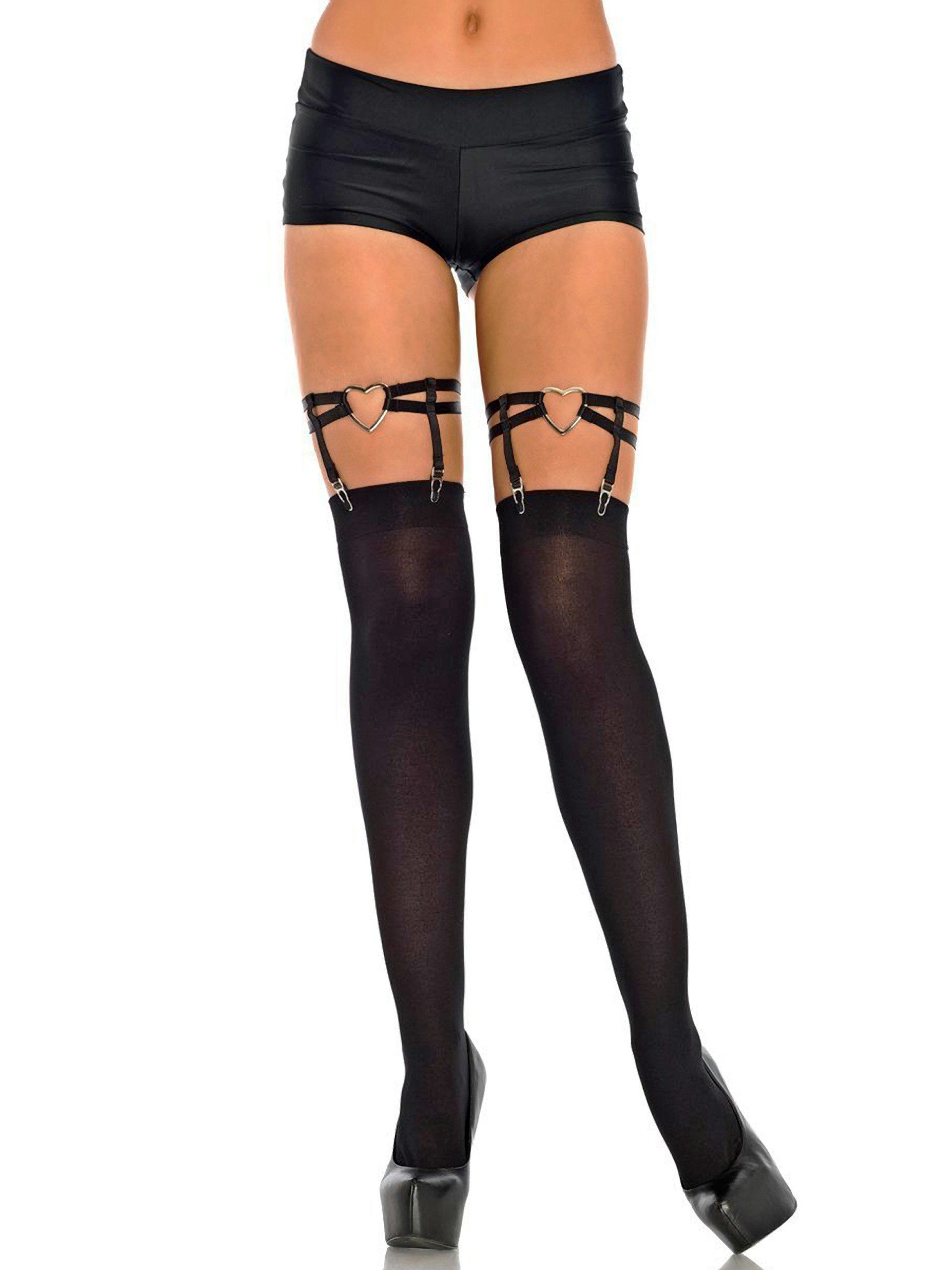 Leg Avenue Black Elastic Leg Harness Garters, Black, hi-res