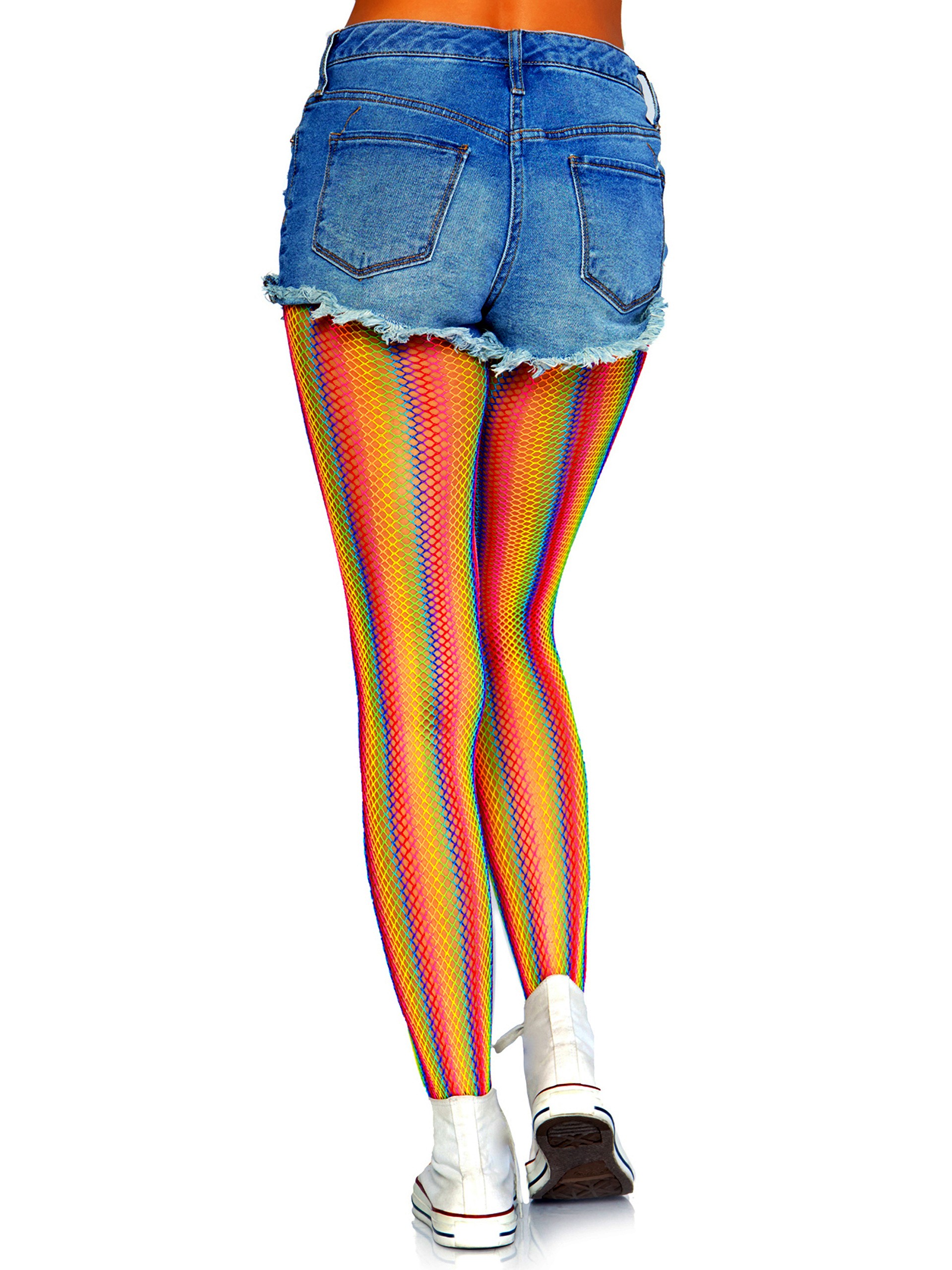 Leg Avenue Rainbow Striped Fishnet Tights, Rainbow, hi-res