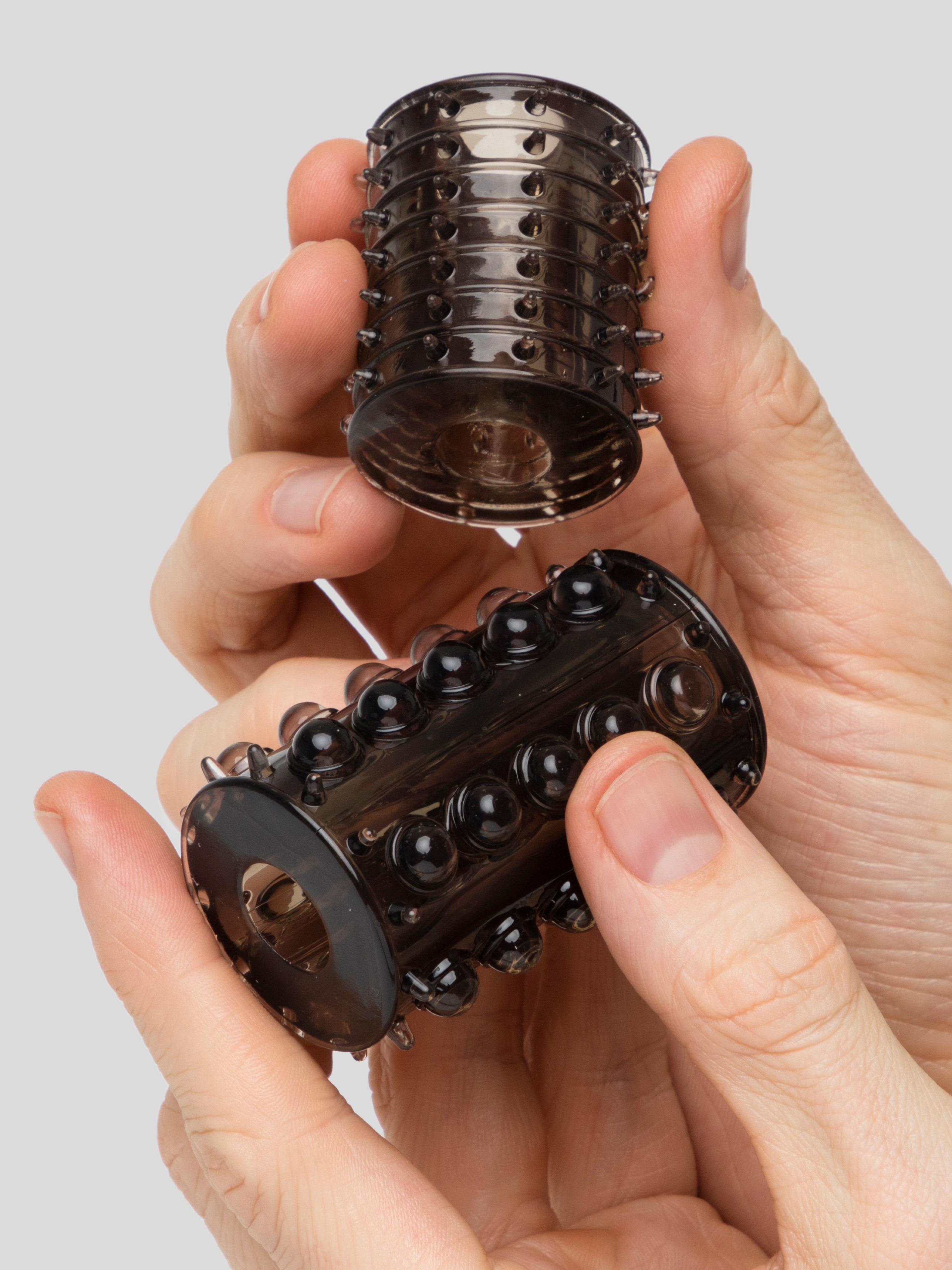 Stretchy Textured Extra Girth Penis Sleeves (2 Pack), Black, hi-res