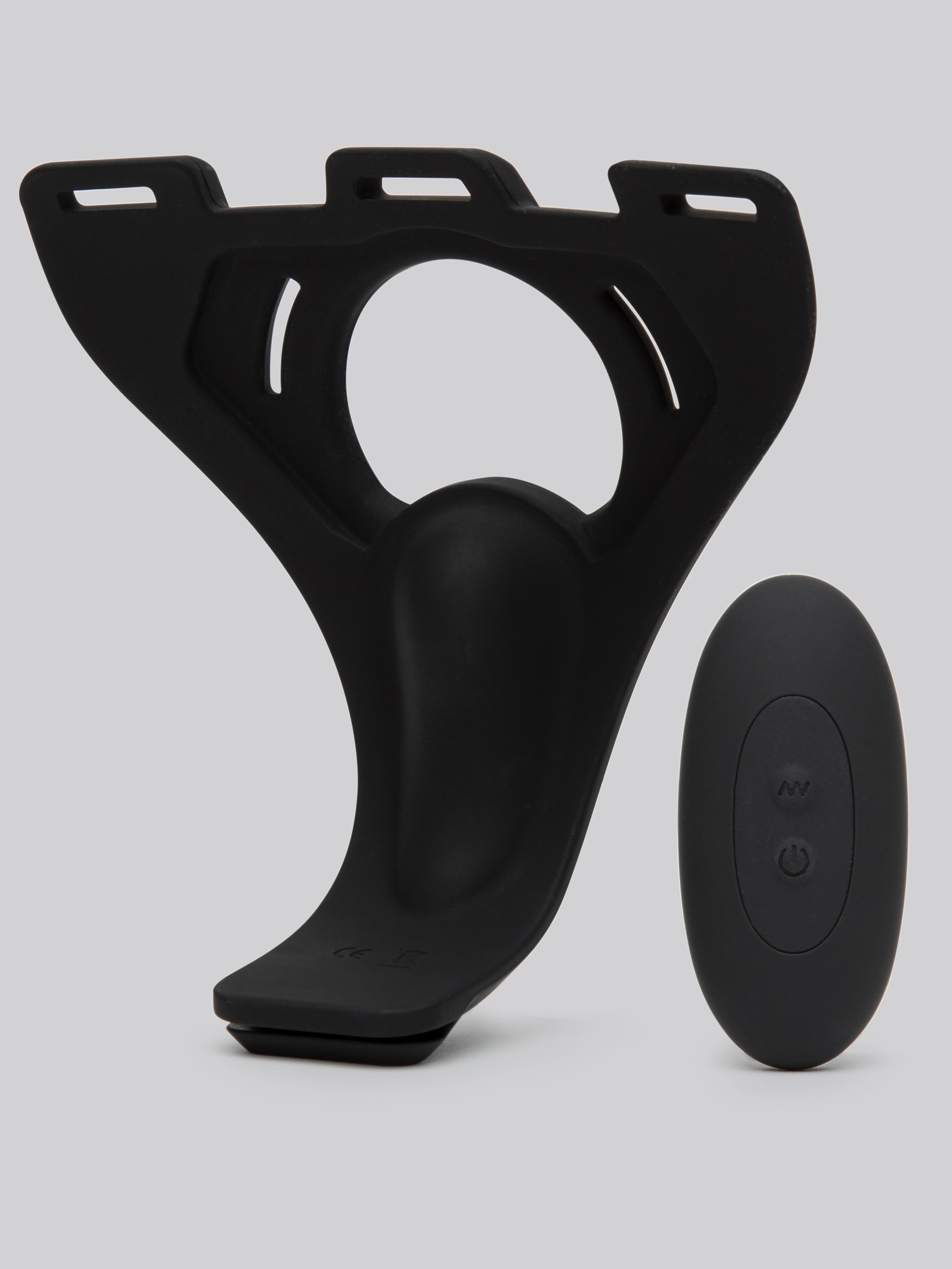 Doc Johnson Silicone Hollow Remote Control Strap-On Set 8 Inch, Black, hi-res