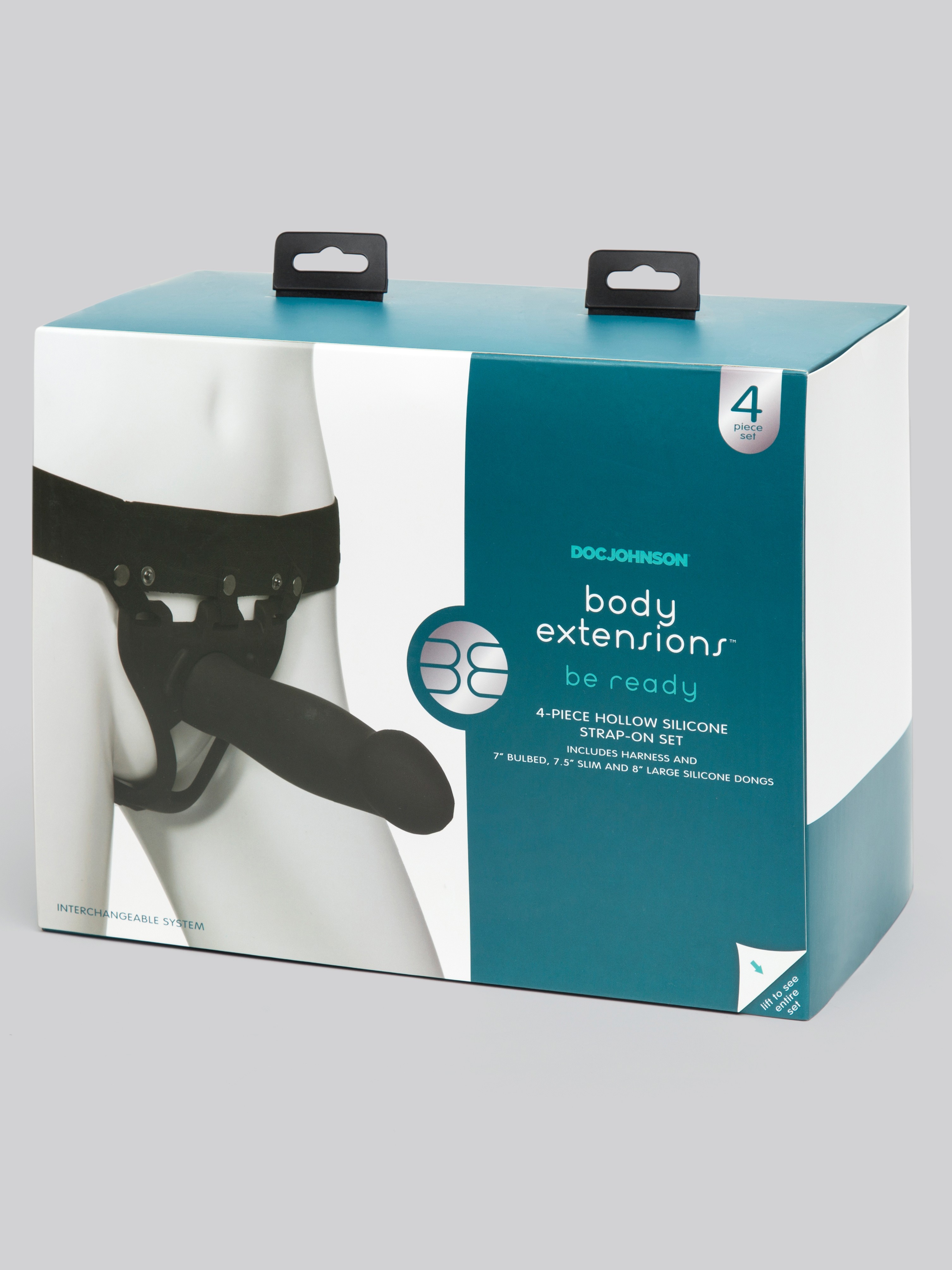 Doc Johnson Silicone Hollow Strap-On Kit (4 Piece), Black, hi-res