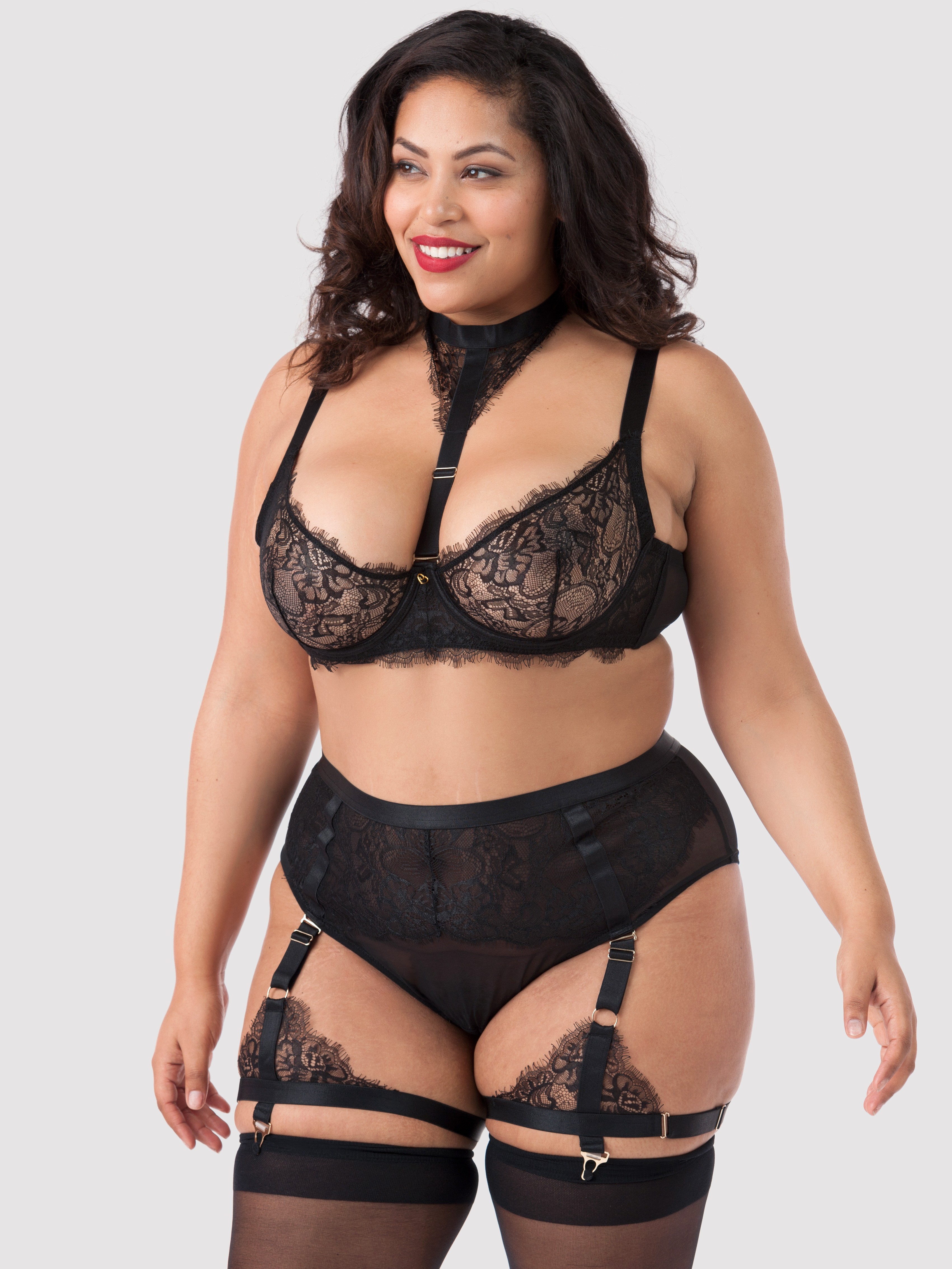 Lovehoney Midnight Mirage Black Lace Bra Set, Black, hi-res