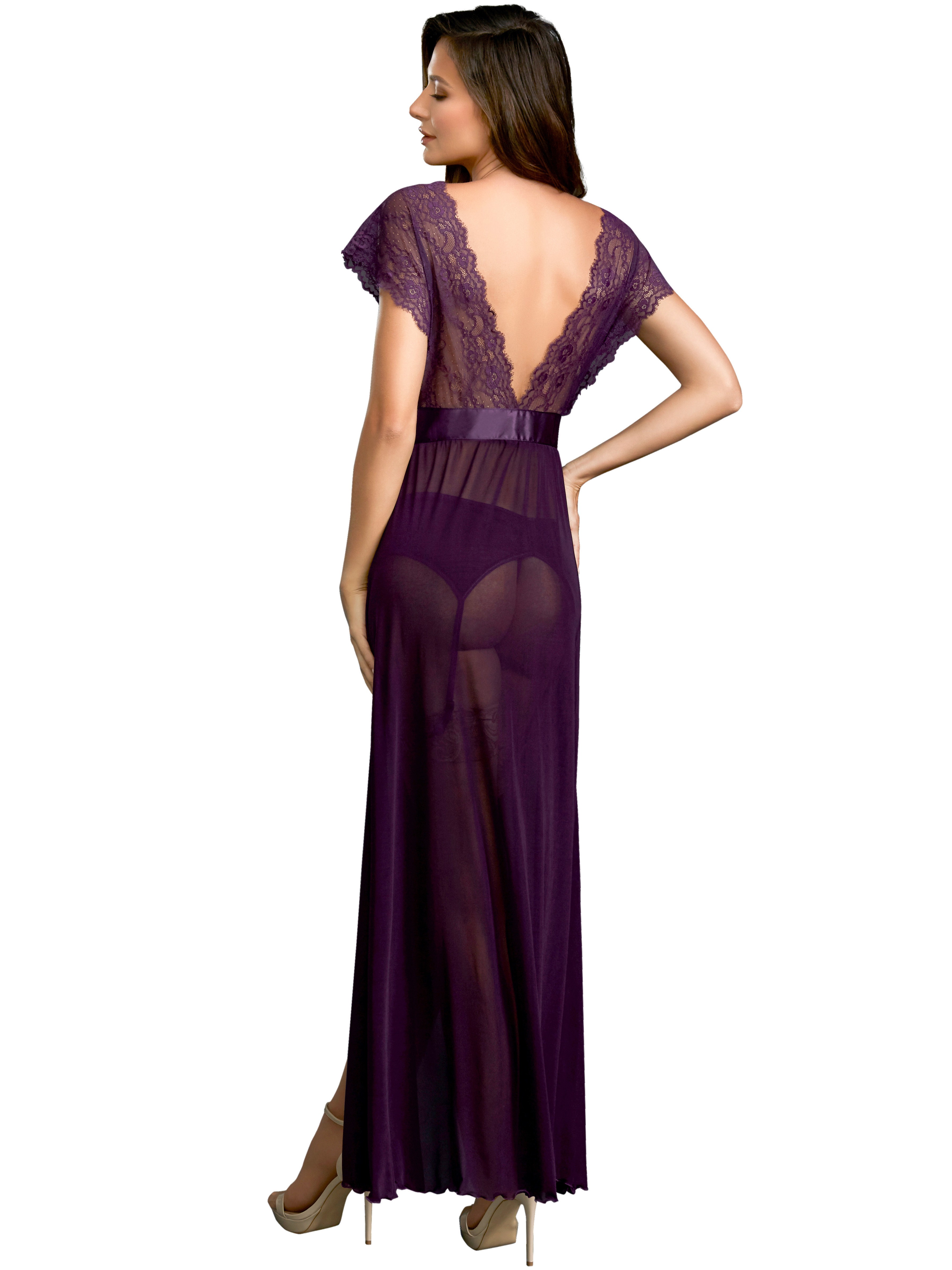 Dreamgirl Purple Long Split Front Gown Set , Purple, hi-res