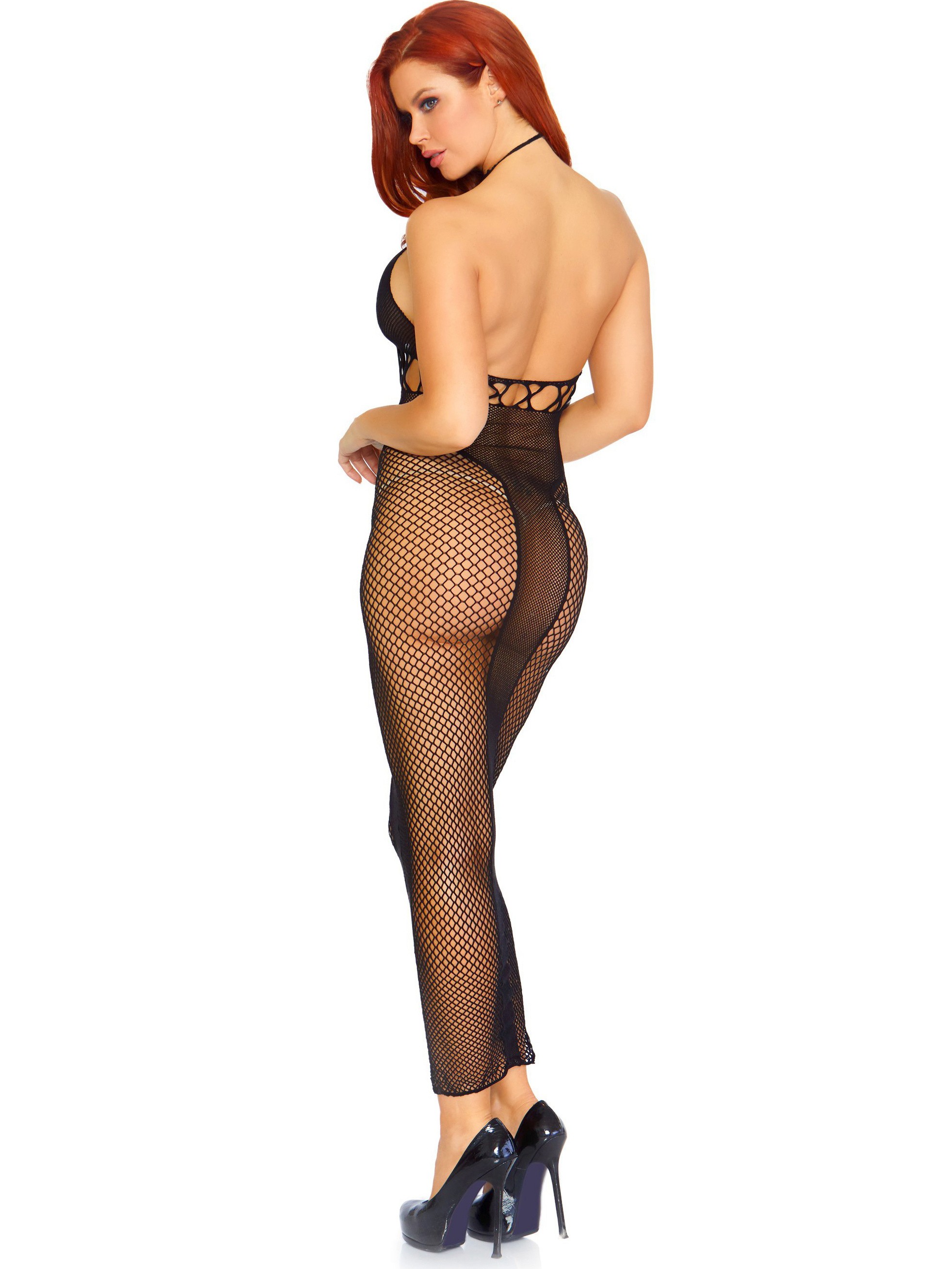 Leg Avenue Black Fishnet Backless Maxi Dress, Black, hi-res