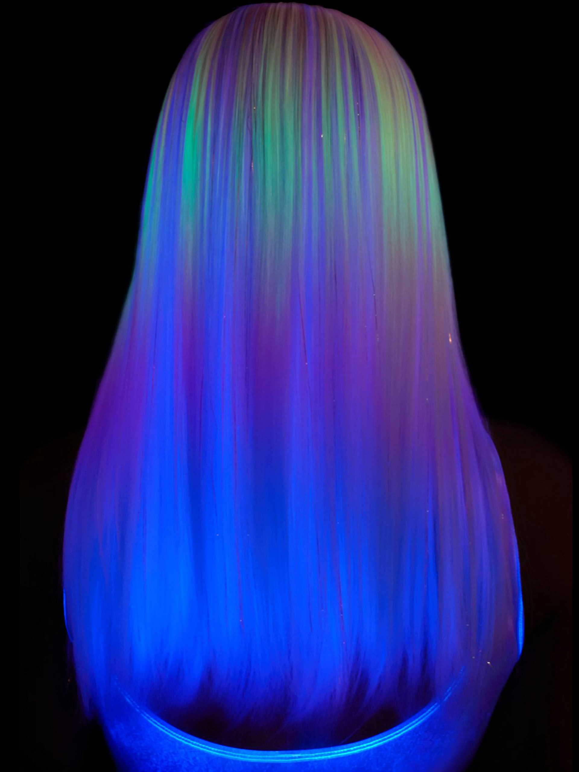 Leg Avenue Glow in the Dark Holographic Wig , Rainbow, hi-res