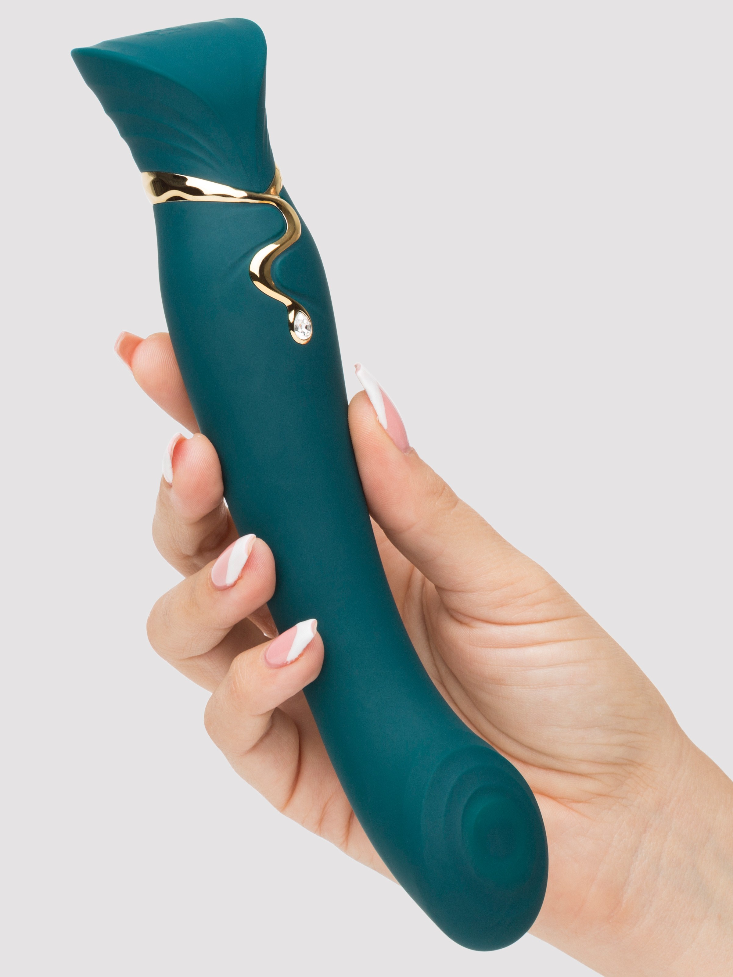 Zalo Queen App Controlled Warming G-Spot Vibrator with Suction Sleeve, Green, hi-res