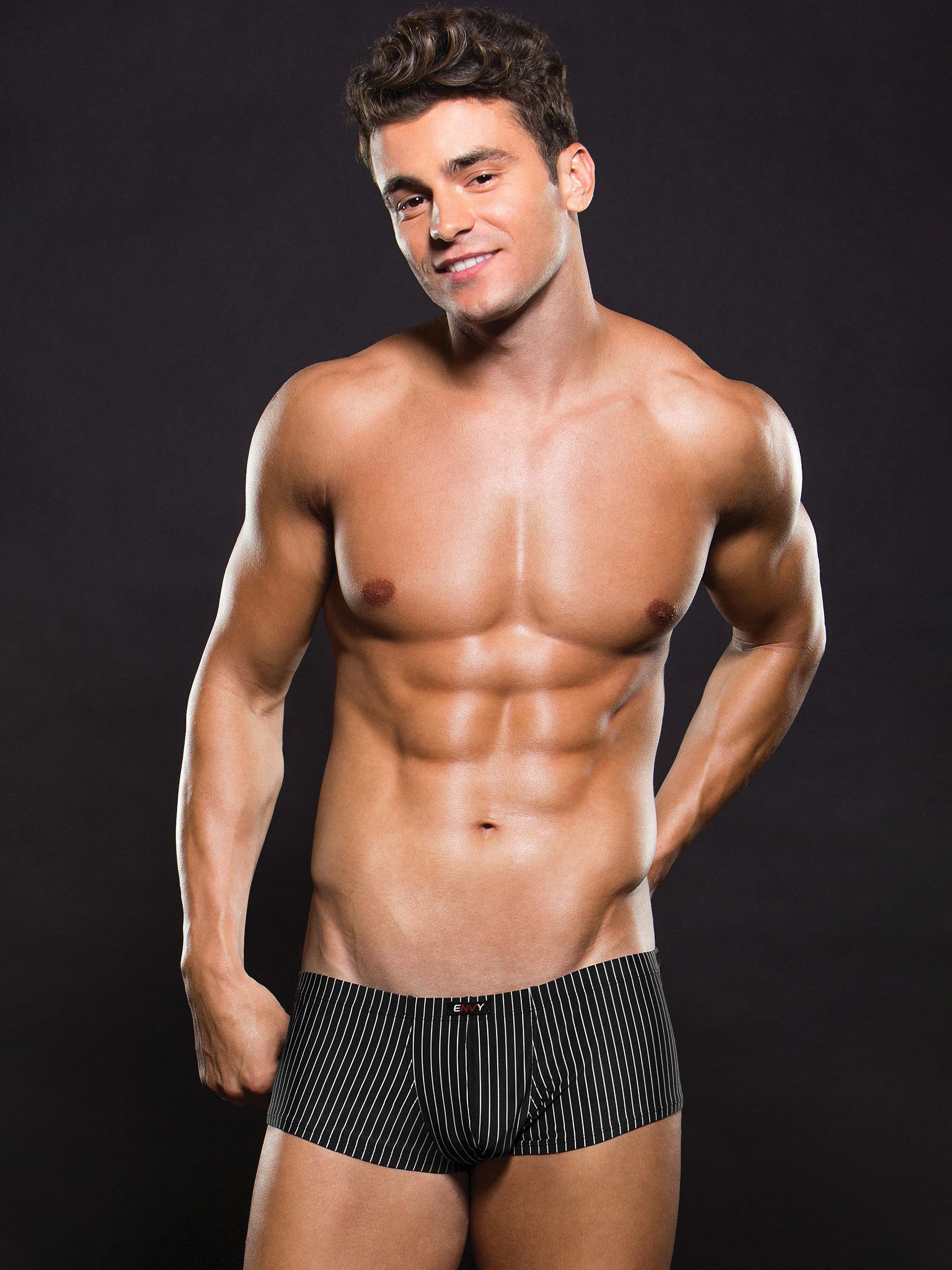 Envy Black Microfibre Pinstripe Boxer Briefs, Black, hi-res