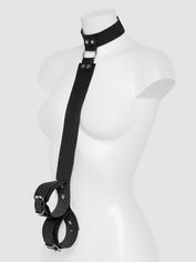 DOMINIX Deluxe Leather Collar and Wrist Restraint Harness, Black, hi-res