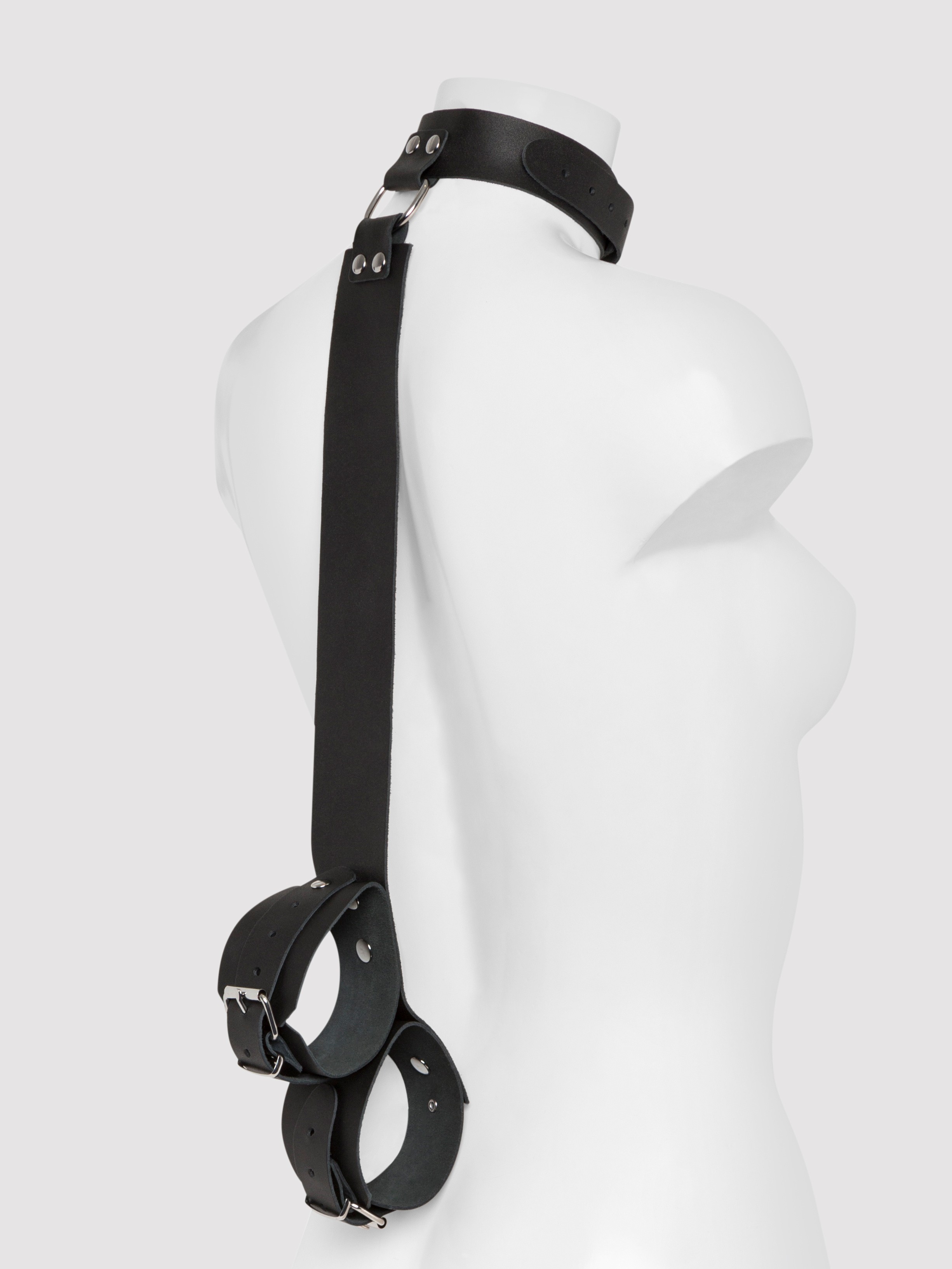 DOMINIX Deluxe Leather Collar and Wrist Restraint Harness, Black, hi-res