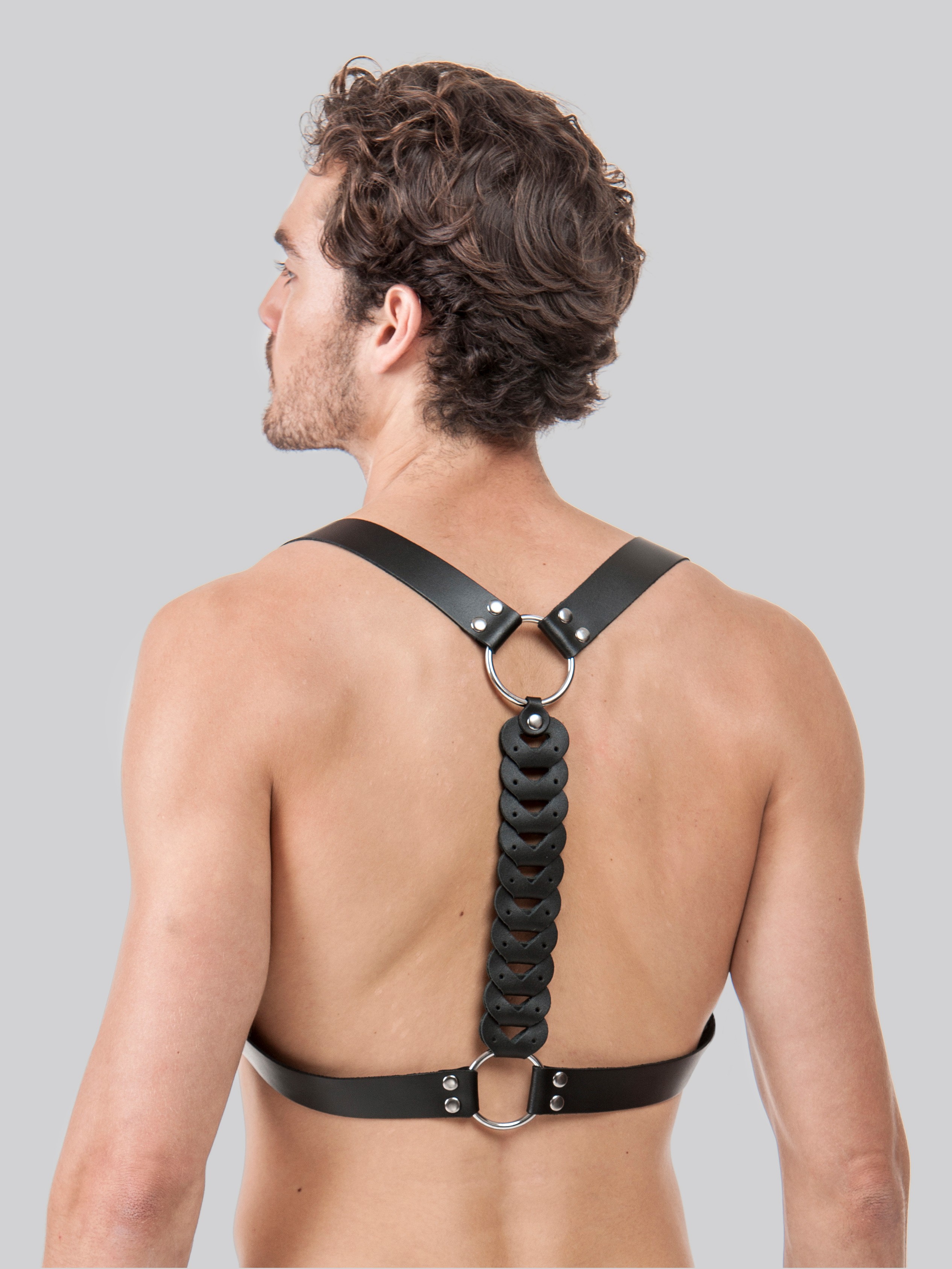 DOMINIX Deluxe Leather Detailed Racer Back Harness, Black, hi-res