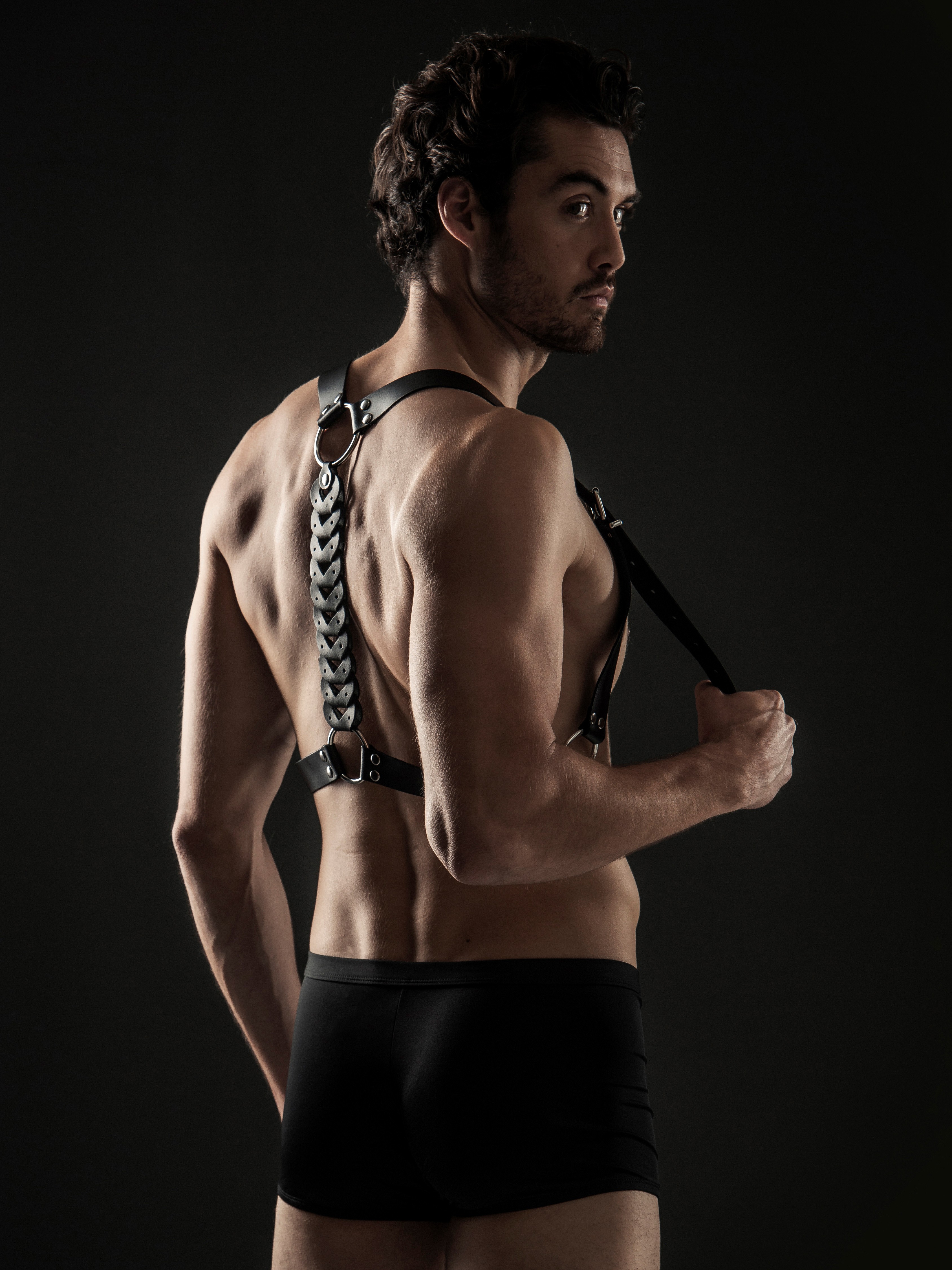 DOMINIX Deluxe Leather Detailed Racer Back Harness, Black, hi-res