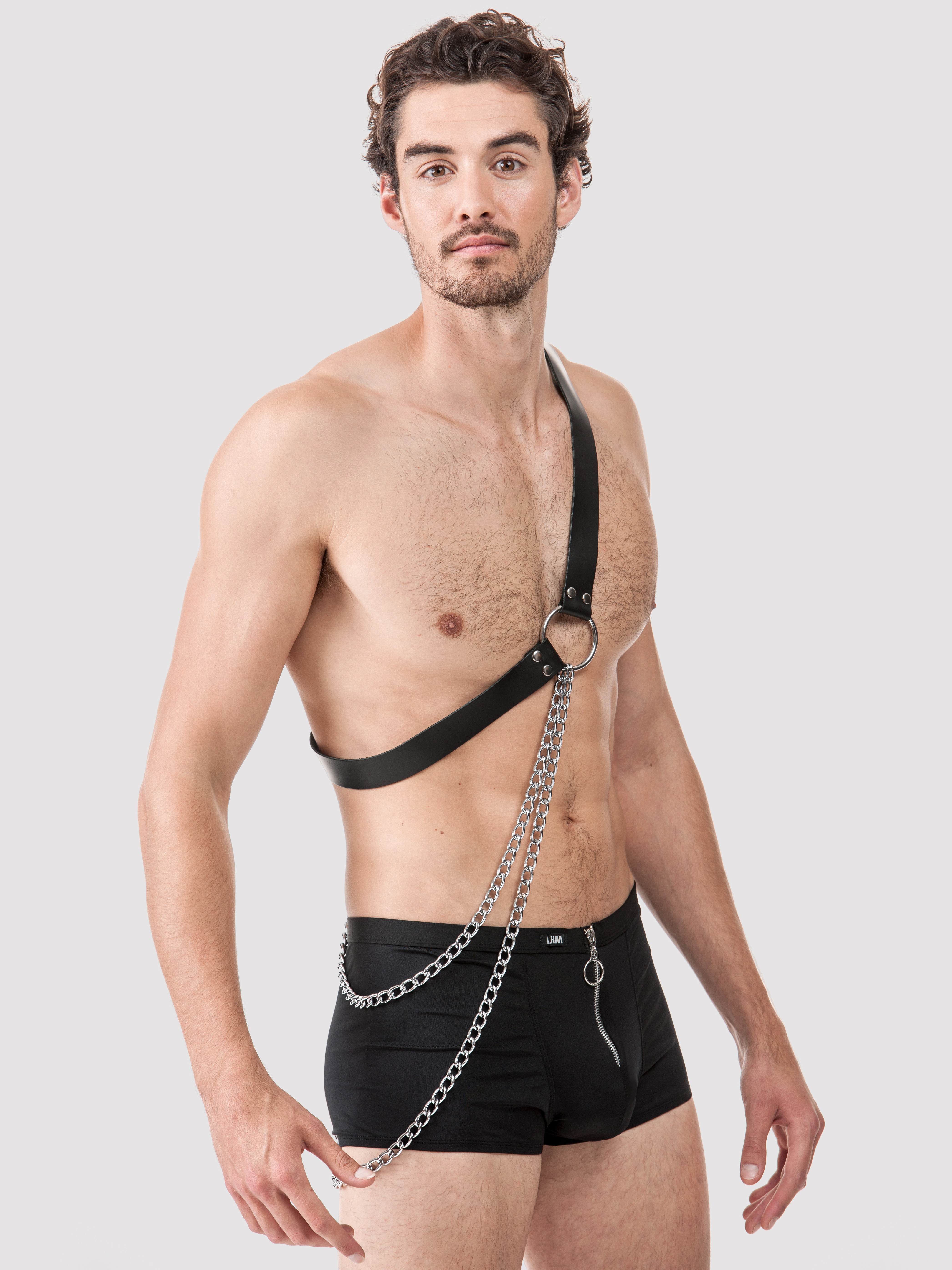 DOMINIX Deluxe Leather and Chain Harness, Black, hi-res
