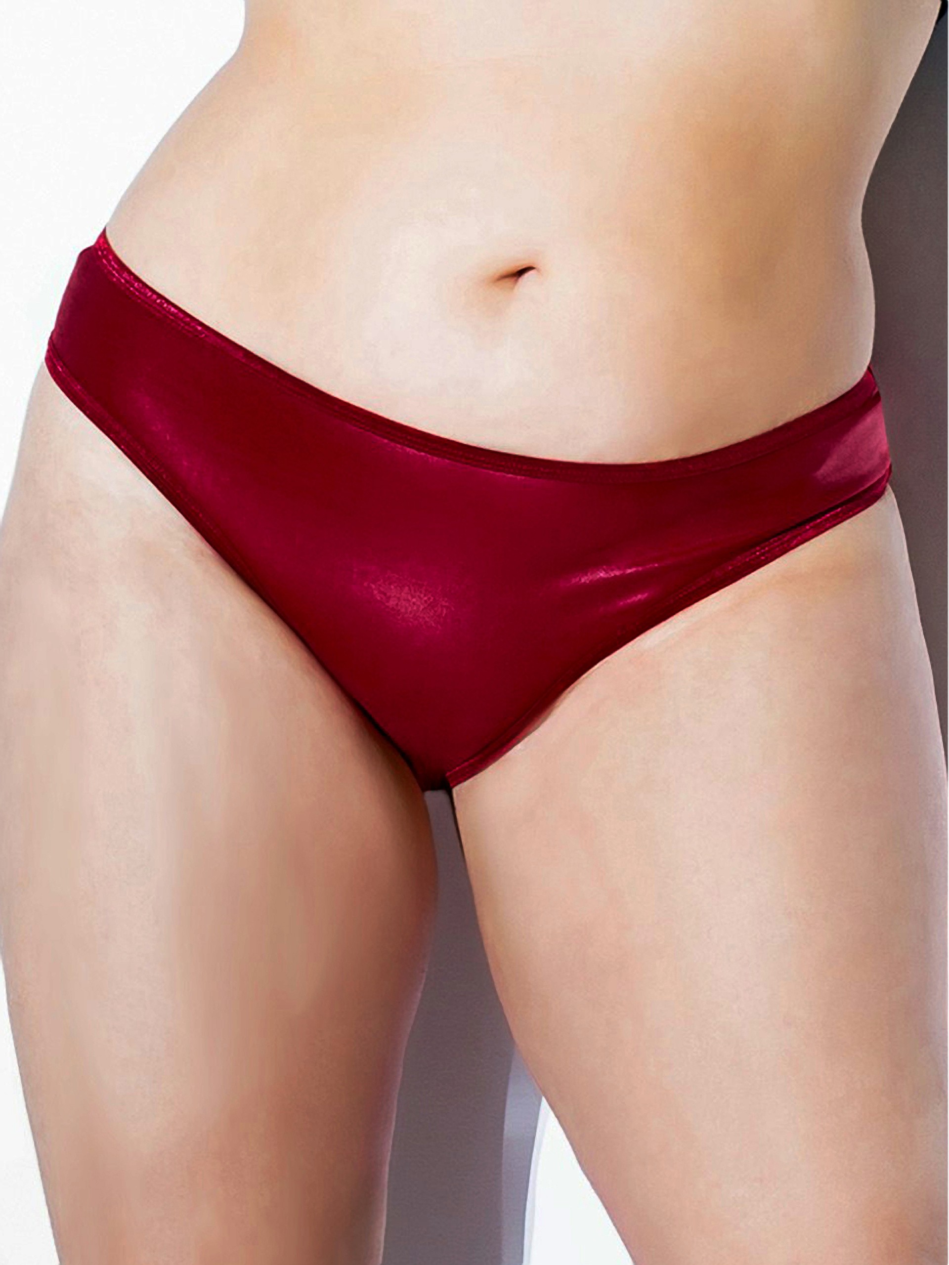 Coquette Red Wet Look Thong, Red, hi-res