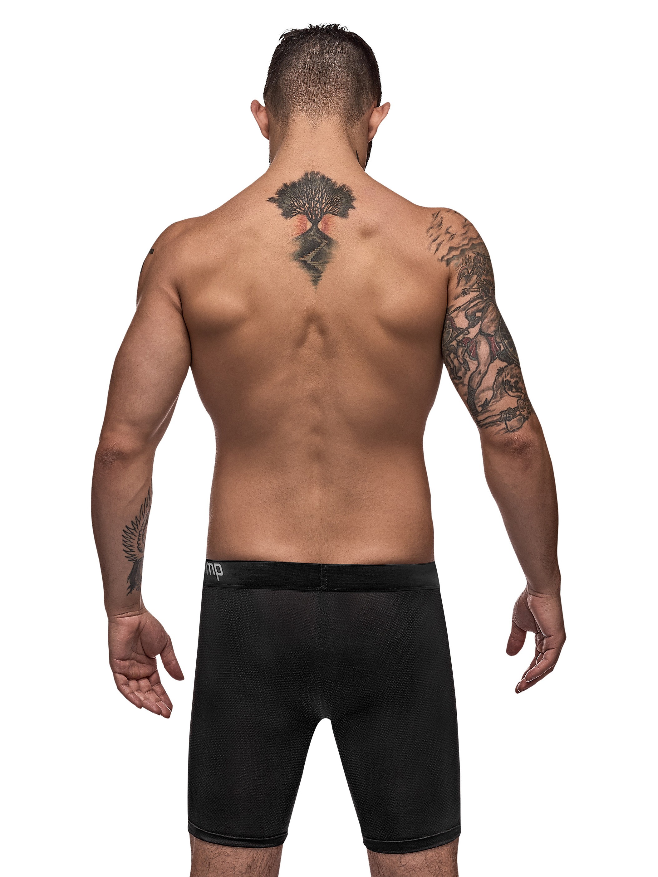 Male Power Black Stretch Long Boxer Shorts, Black, hi-res