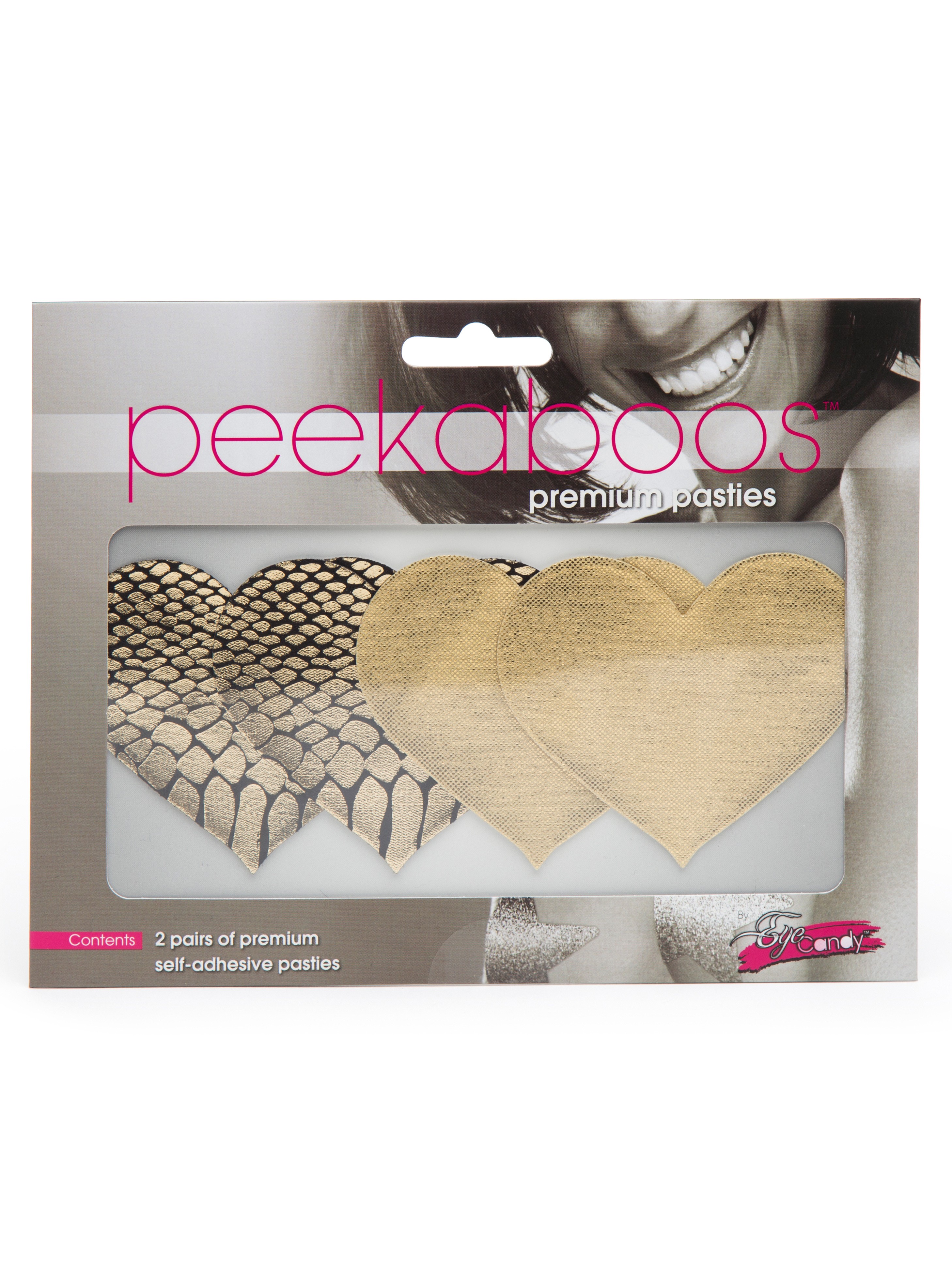 Peekaboos Premium Gold Heart Nipple Pasties, Gold, hi-res
