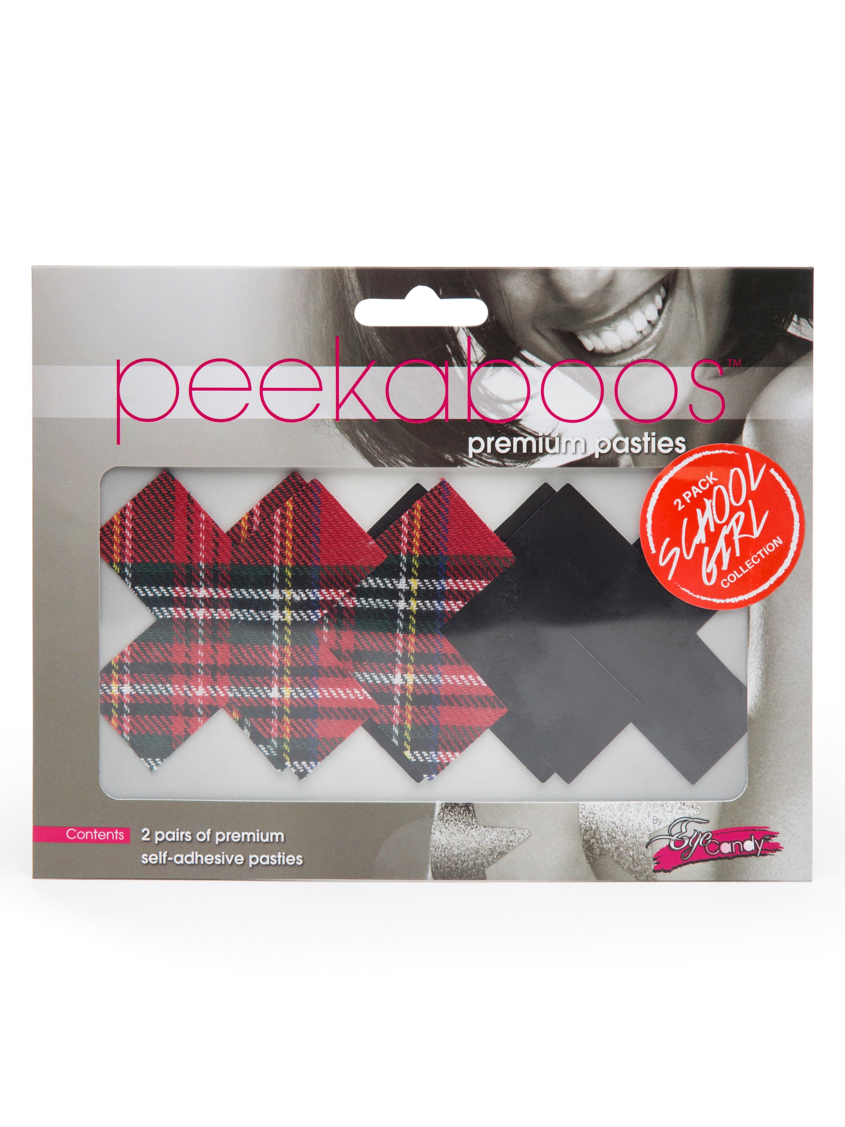 Peekaboos Premium Plaid and Black XXX Nipple Pasties, Red, hi-res