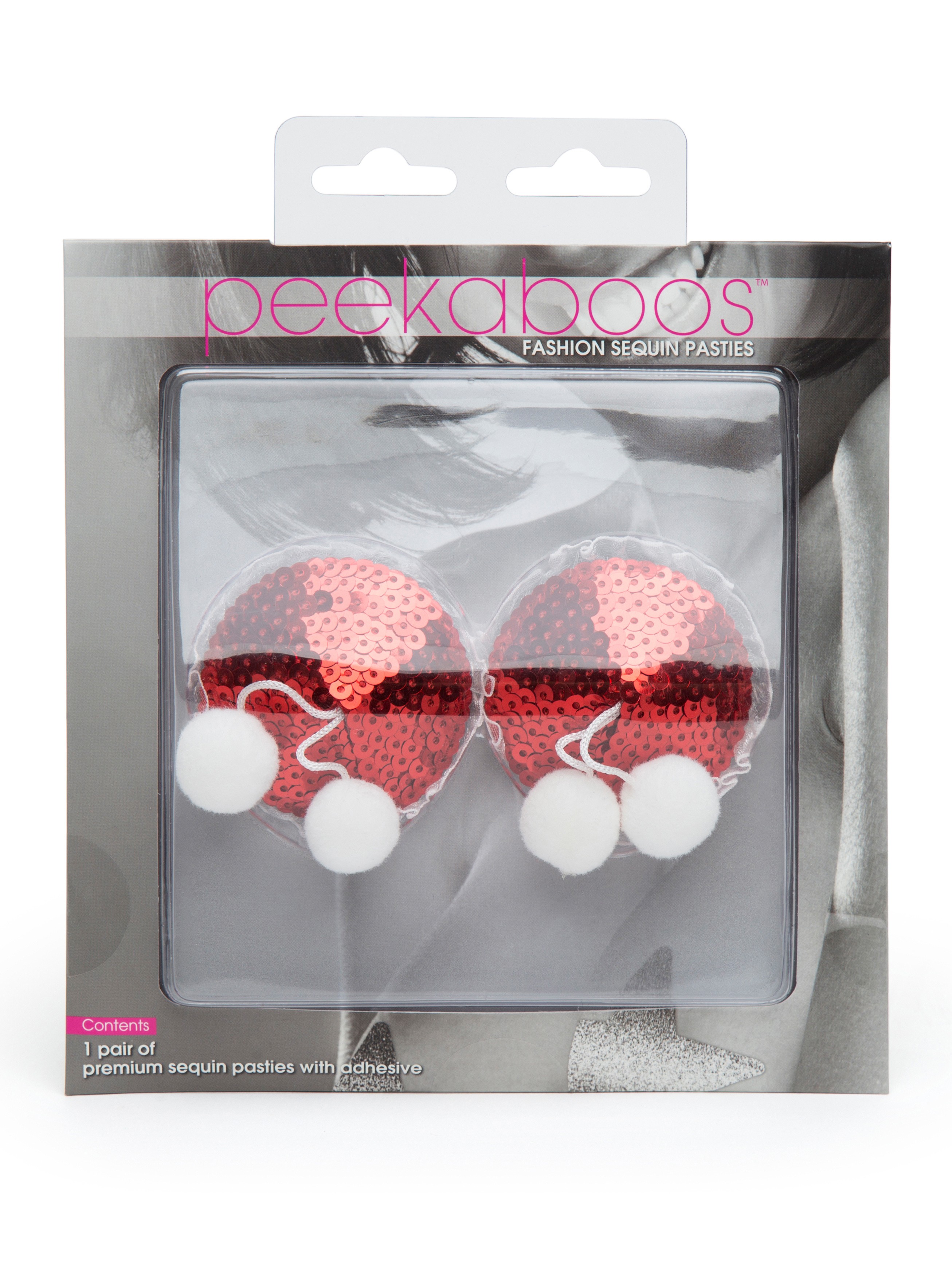 Peekaboos Red Sequin Pom-Pom Nipple Pasties, Red, hi-res