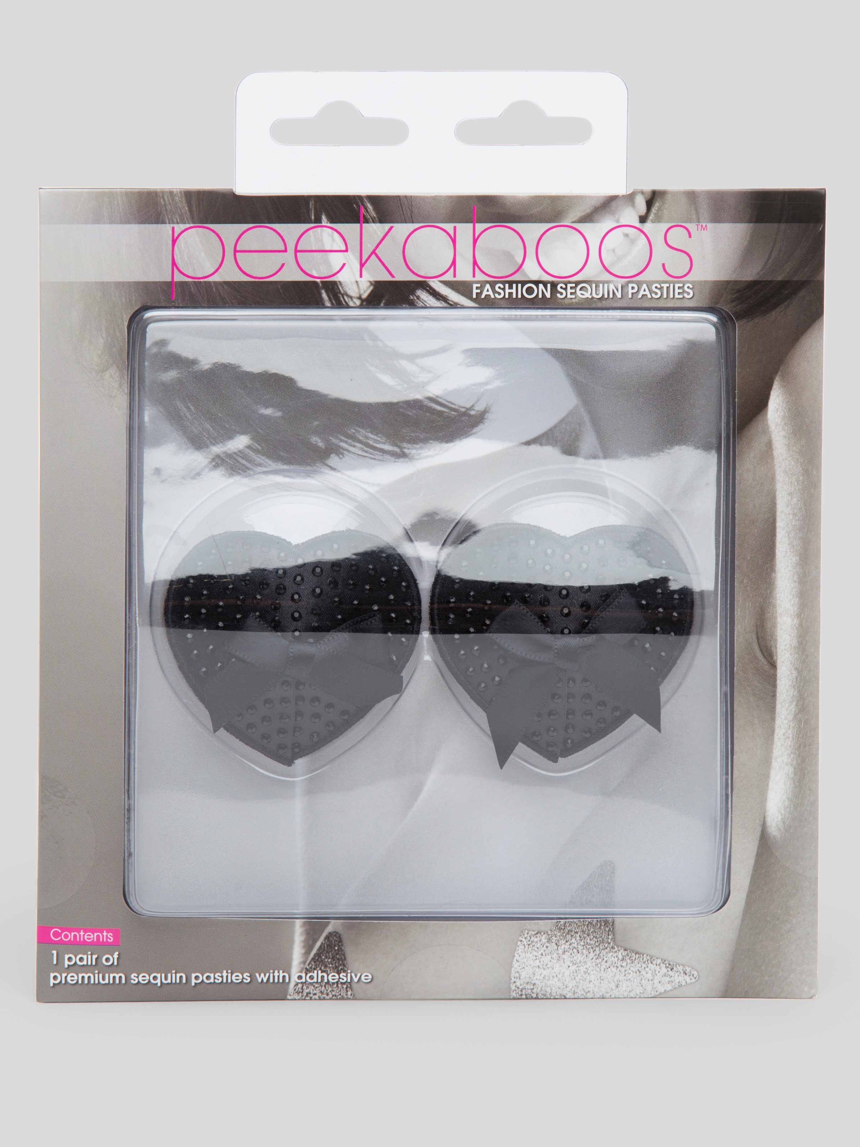 Peekaboos Premium Black Sparkly Heart Nipple Pasties, Black, hi-res