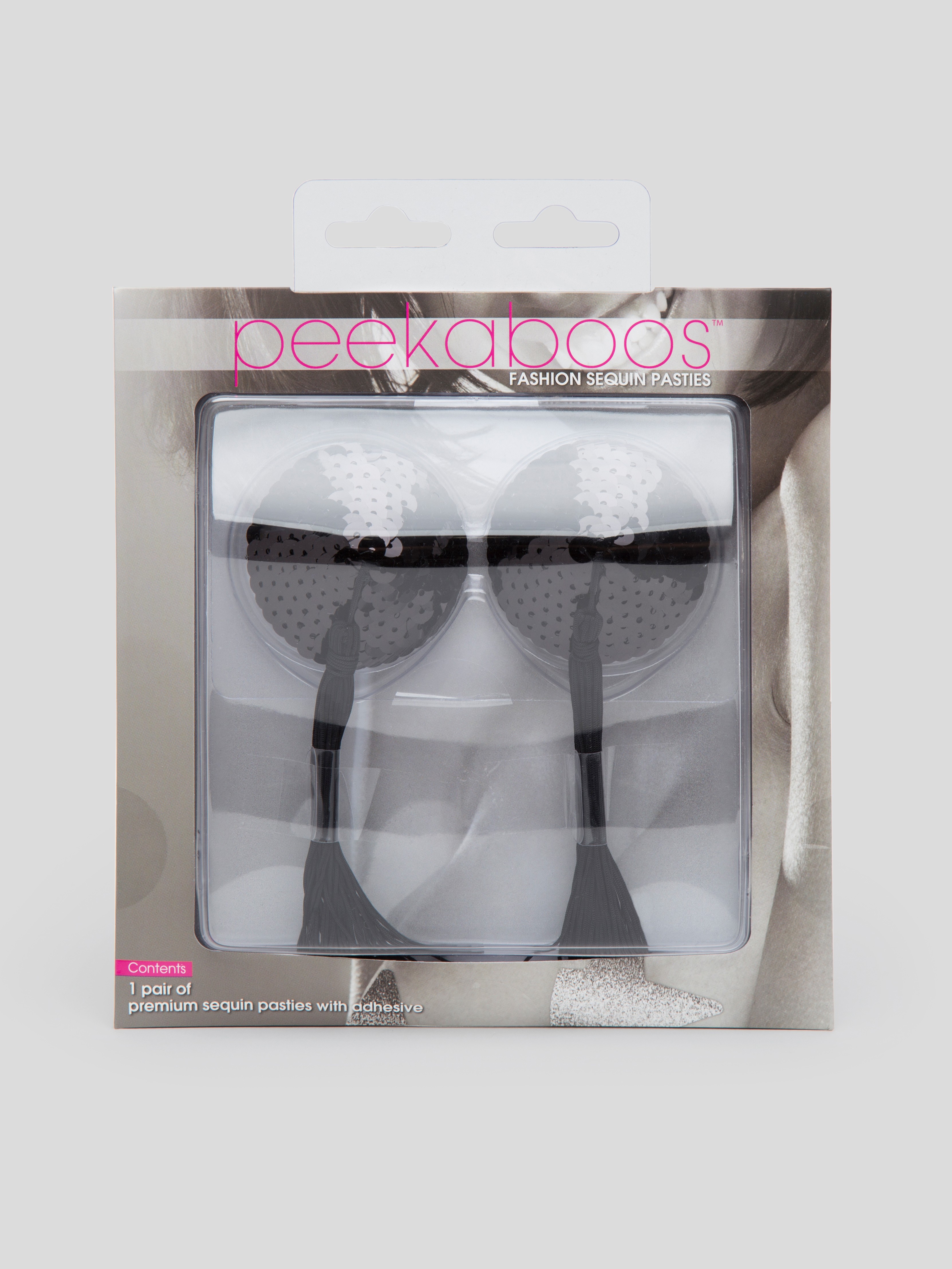 Peekaboos Premium Sequin Nipple Pasties with Tassels, Black, hi-res