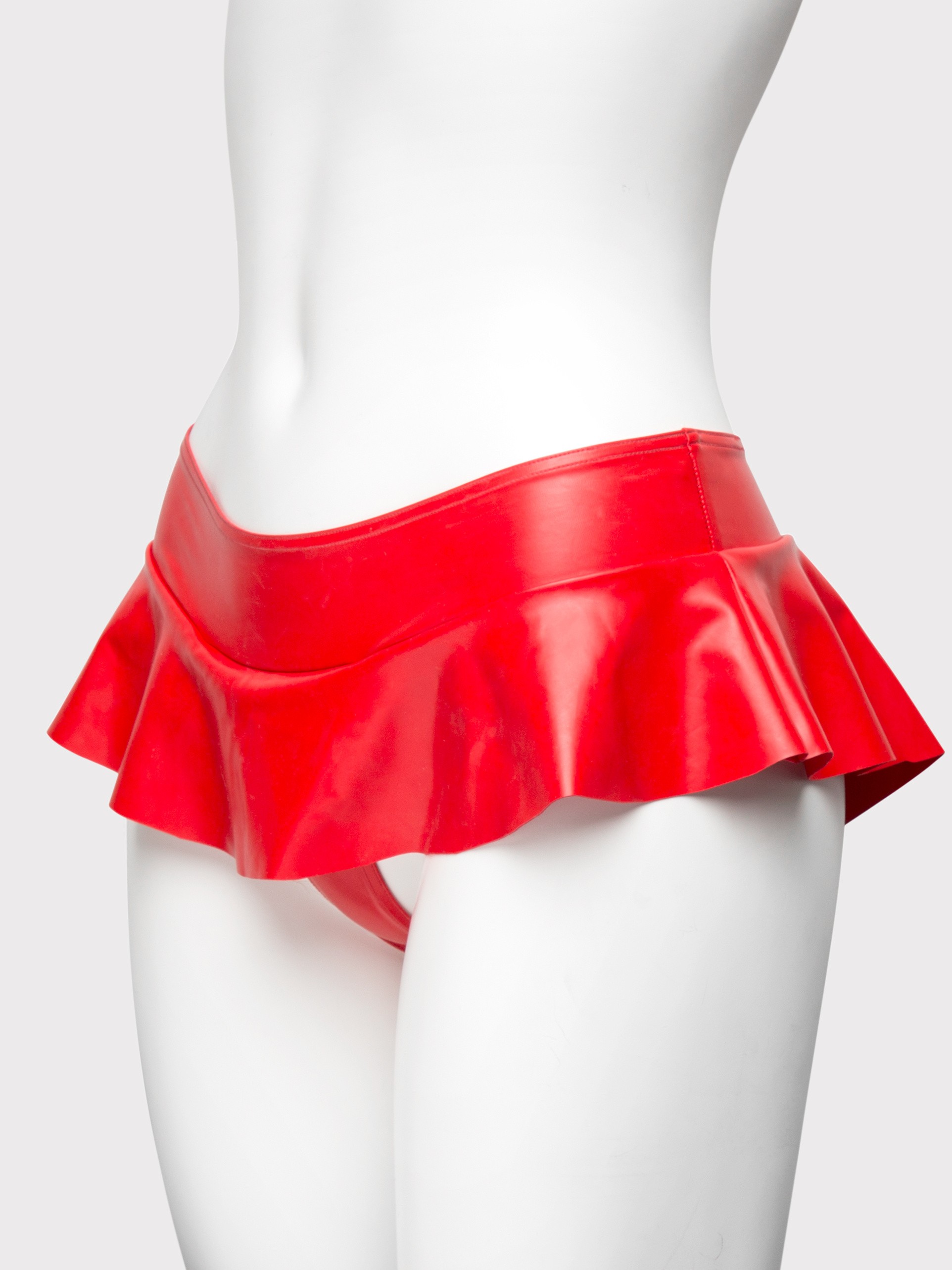 Easy-On Latex Red Cheeky Ruffle Skirt Thong, Red, hi-res