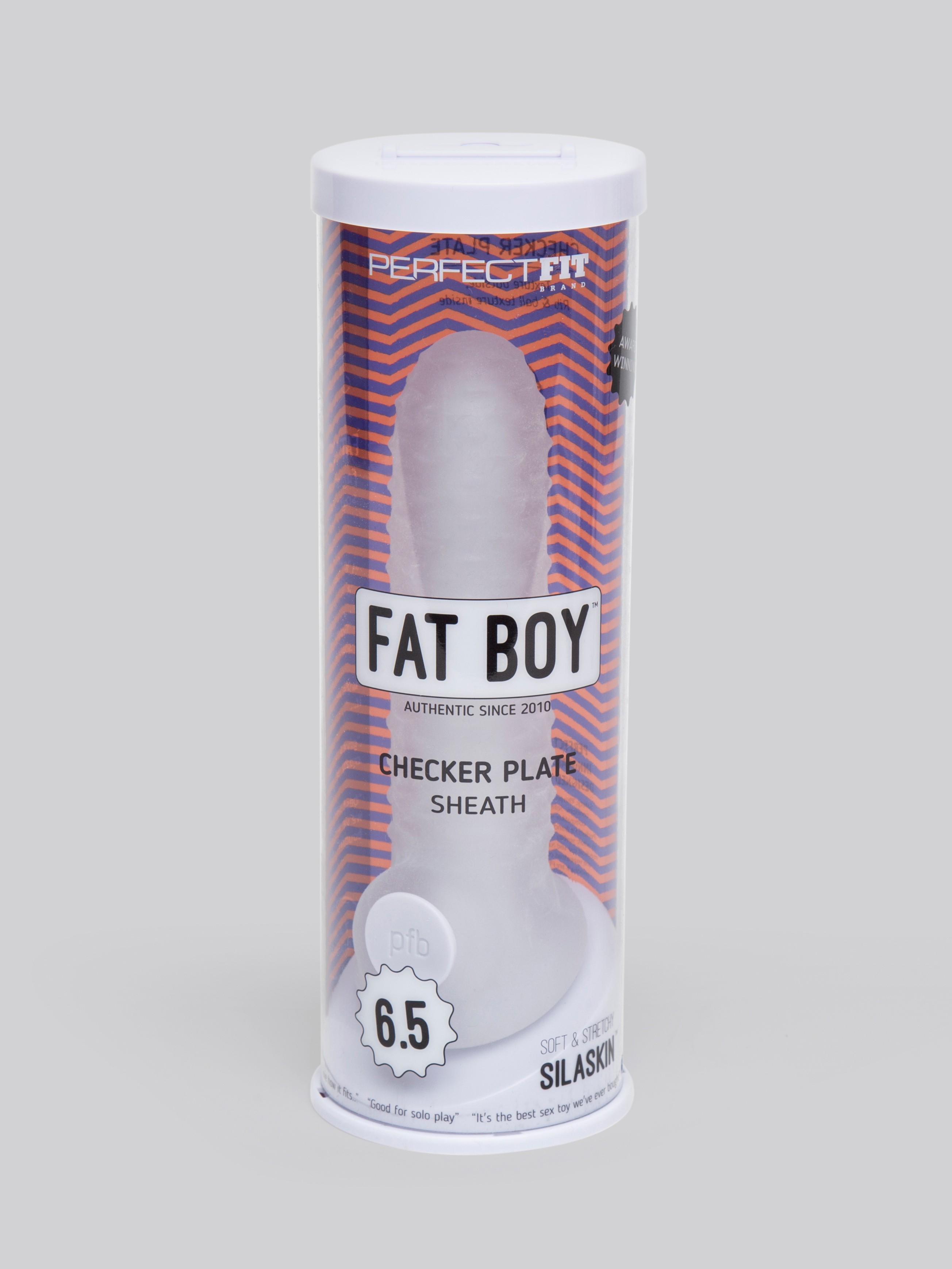 Perfect Fit Fat Boy Checker Textured 6.5 Inch Penis Sleeve with Ball Loop, Clear, hi-res