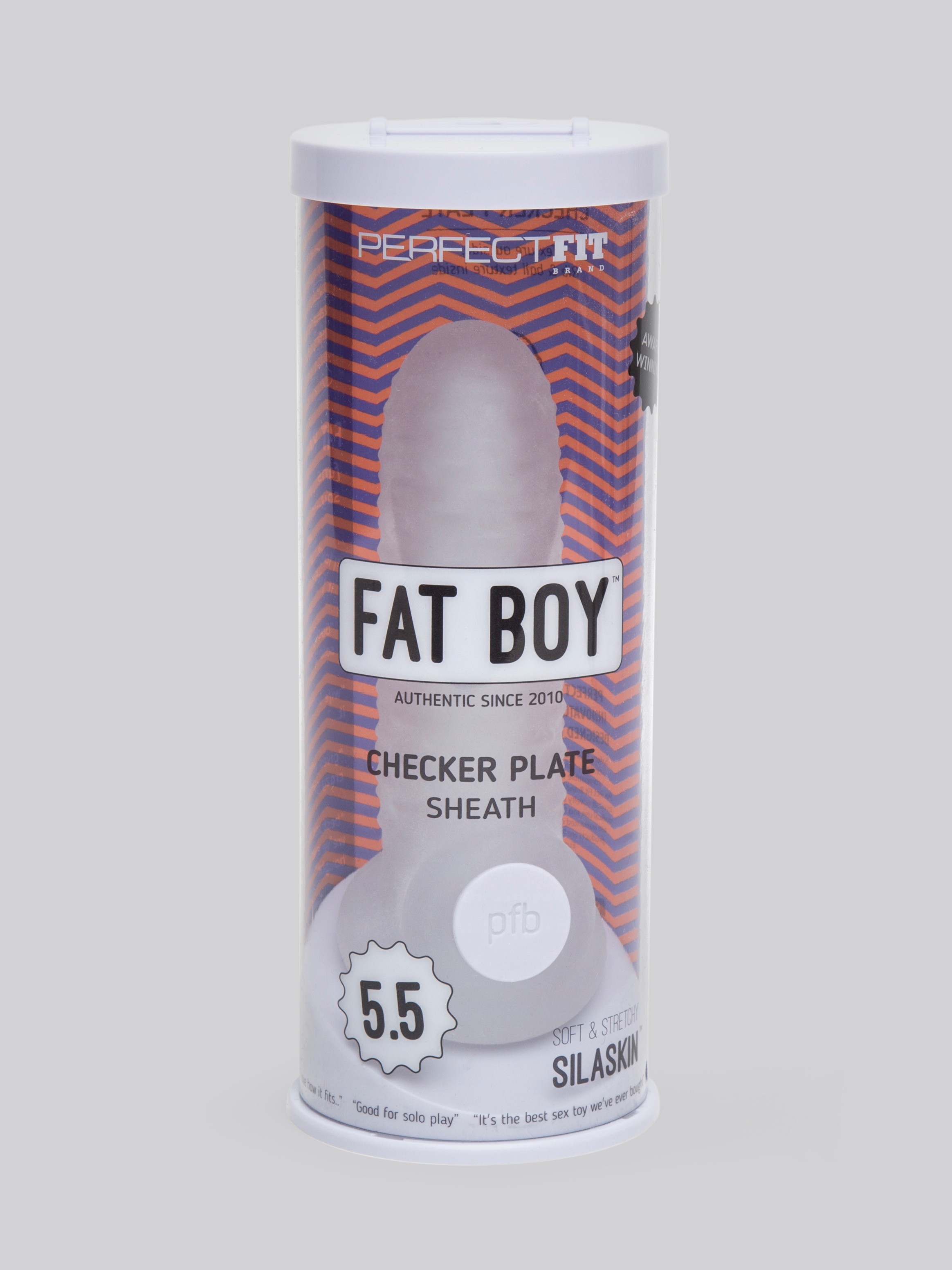 Perfect Fit Fat Boy Checker Textured 5.5 Inch Penis Sleeve with Ball Loop, Clear, hi-res