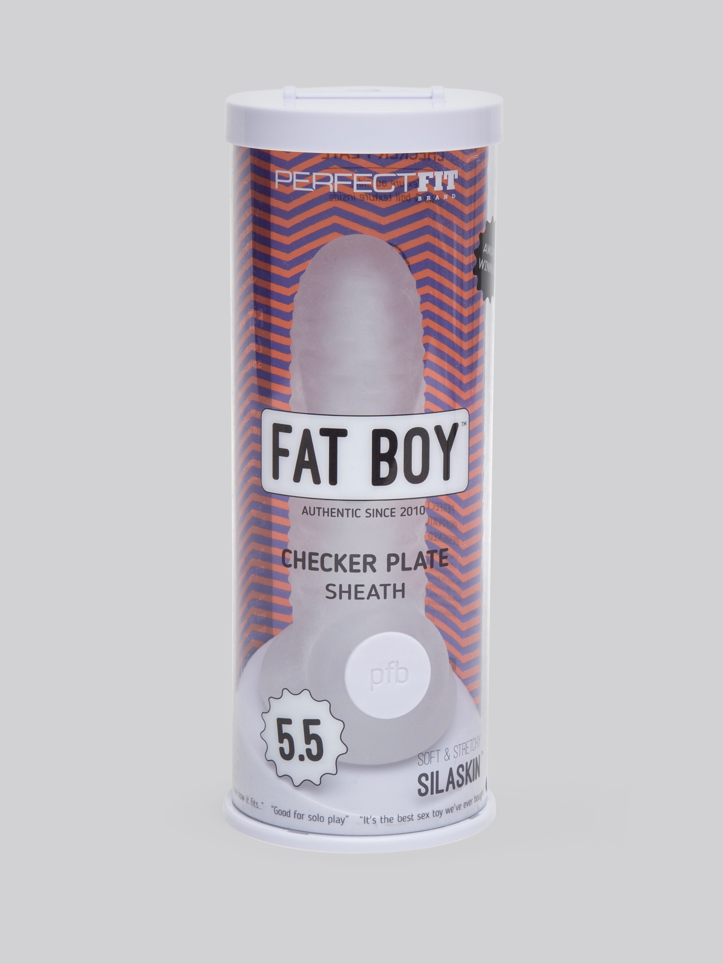 Perfect Fit Fat Boy Checker Textured 5.5 Inch Penis Sleeve with Ball Loop, Clear, hi-res
