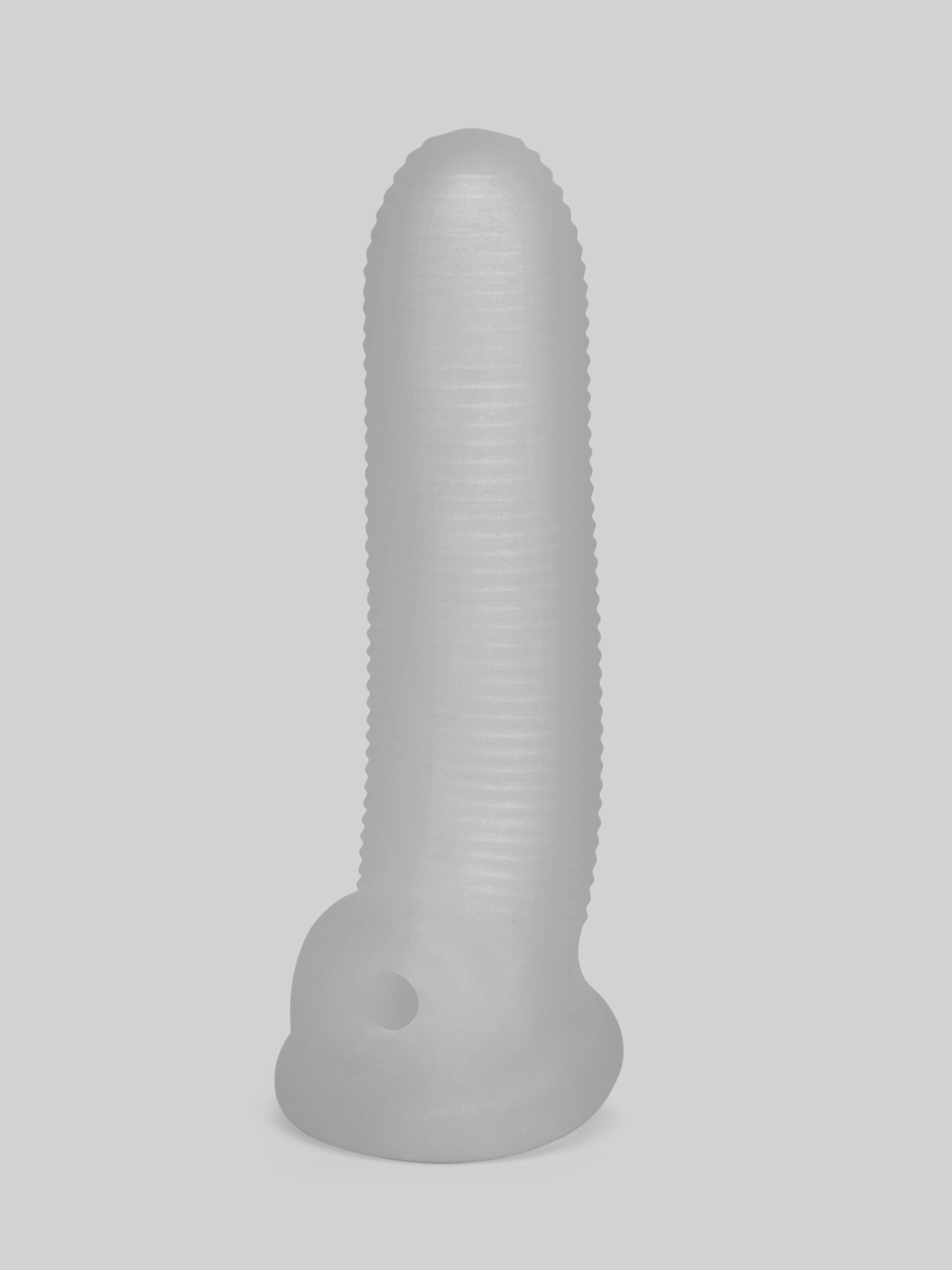 Perfect Fit Fat Boy Micro Ribbed 6.5 Inch Penis Sleeve with Ball Loop, Clear, hi-res