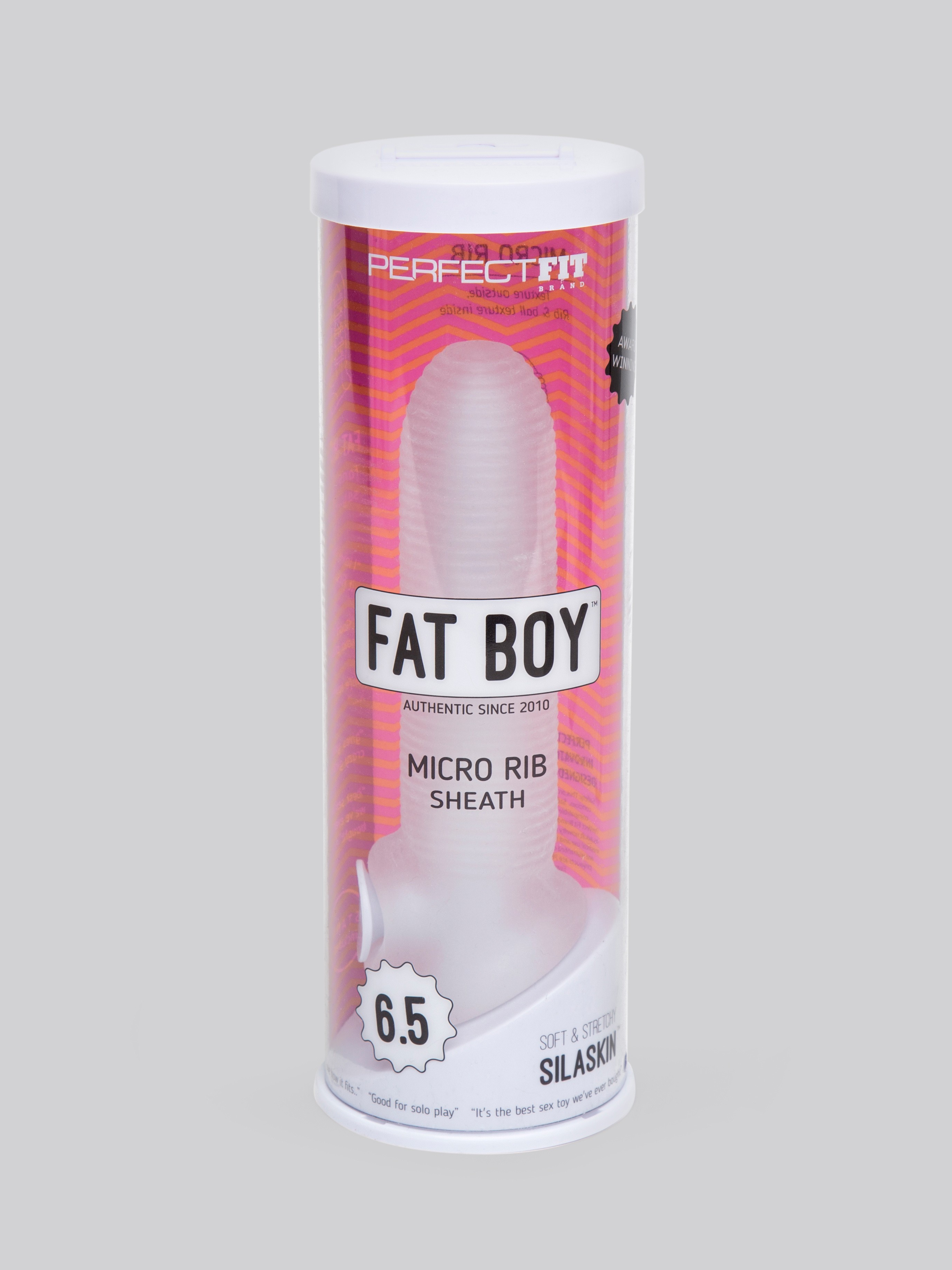 Perfect Fit Fat Boy Micro Ribbed 6.5 Inch Penis Sleeve with Ball Loop, Clear, hi-res
