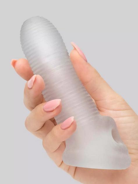 Perfect Fit Fat Boy Micro Ribbed 5.5 Inch Penis Sleeve with Ball Loop, Clear, hi-res