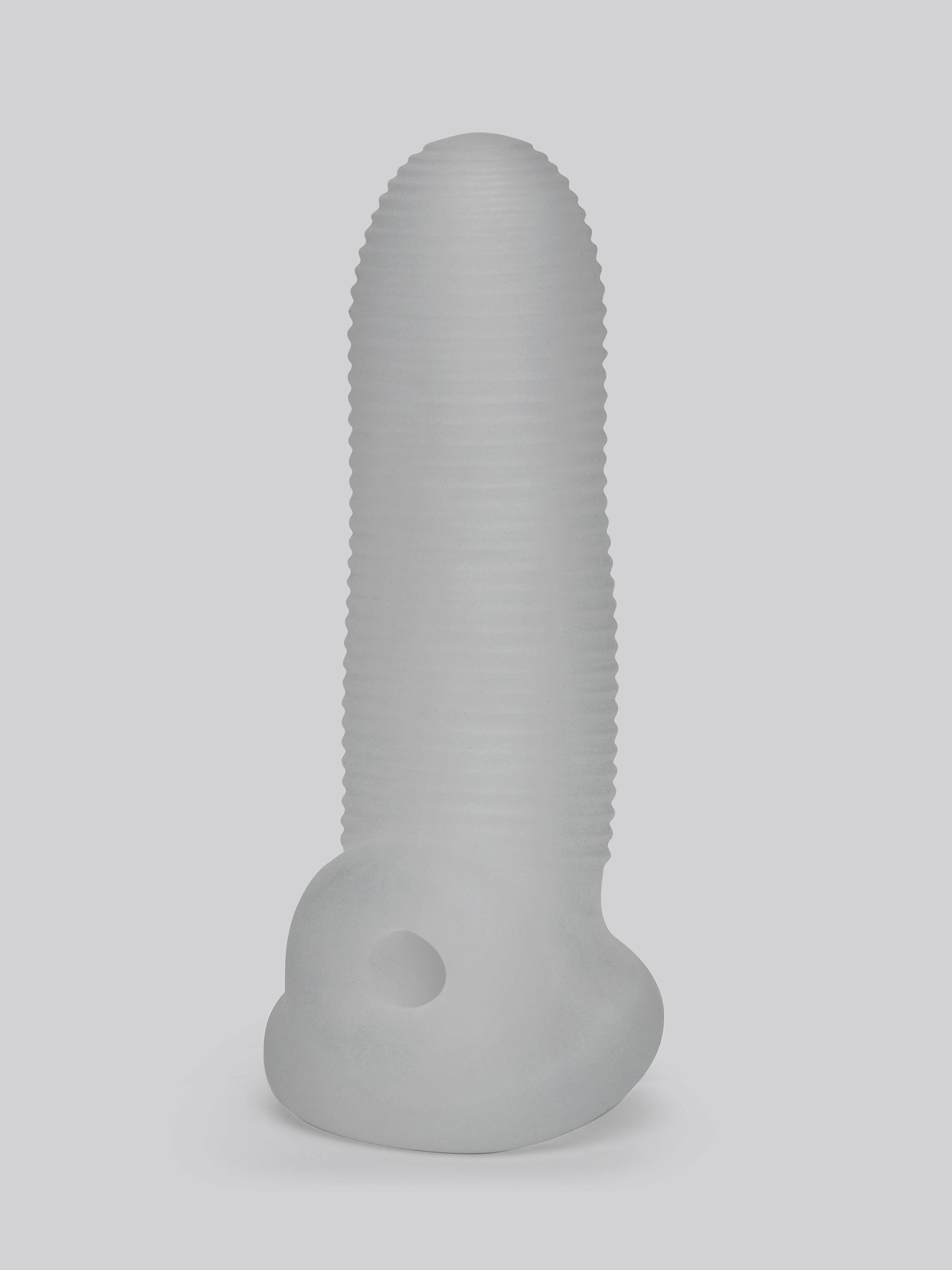 Perfect Fit Fat Boy Micro Ribbed 5.5 Inch Penis Sleeve with Ball Loop, Clear, hi-res