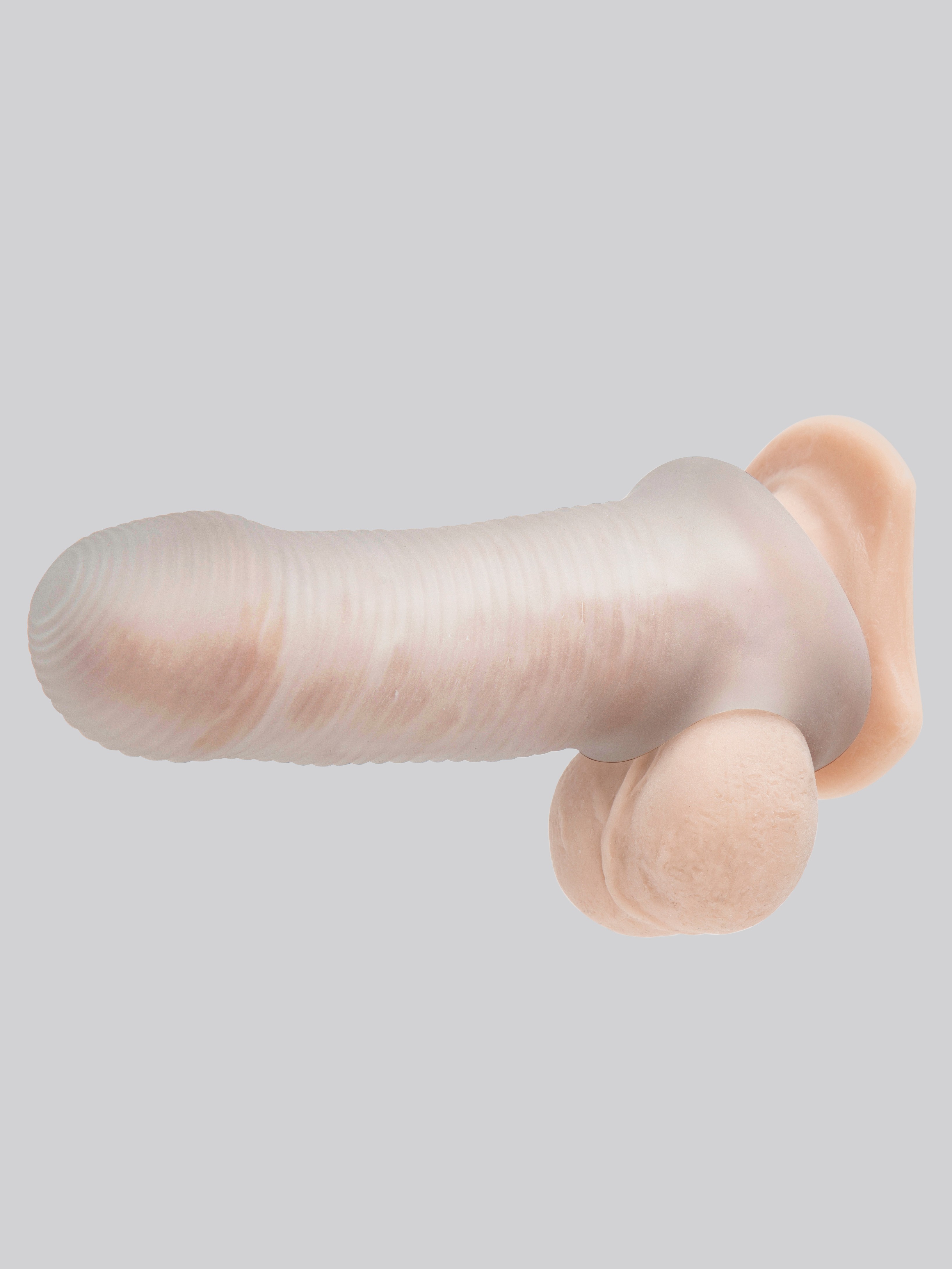 Perfect Fit Fat Boy Micro Ribbed 5.5 Inch Penis Sleeve with Ball Loop, Clear, hi-res
