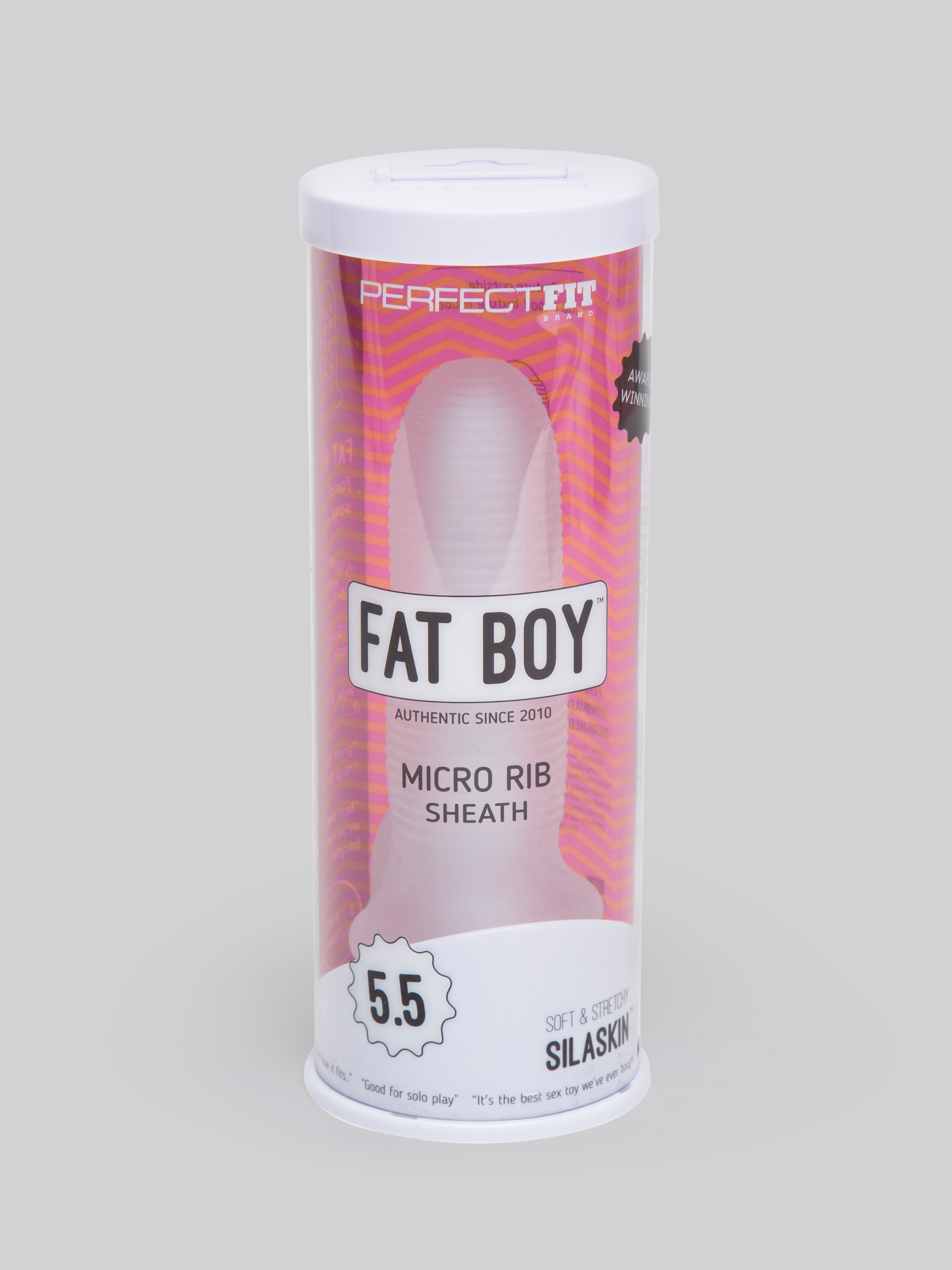 Perfect Fit Fat Boy Micro Ribbed 5.5 Inch Penis Sleeve with Ball Loop, Clear, hi-res
